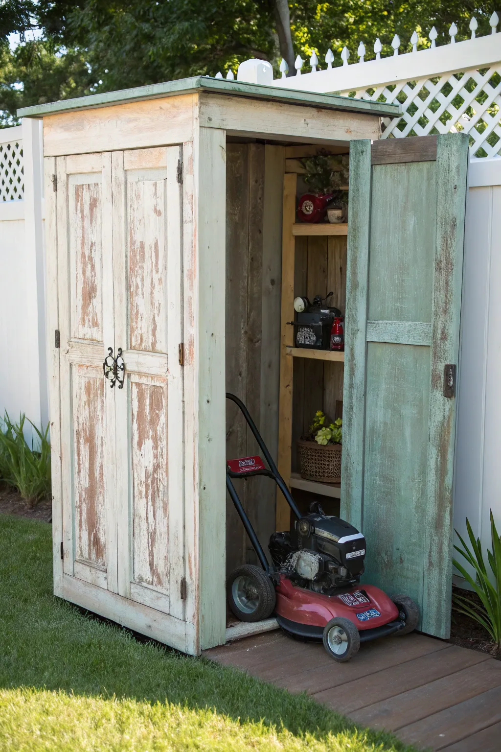 Revamp your outdoor space with a stylish lawn mower storage solution!