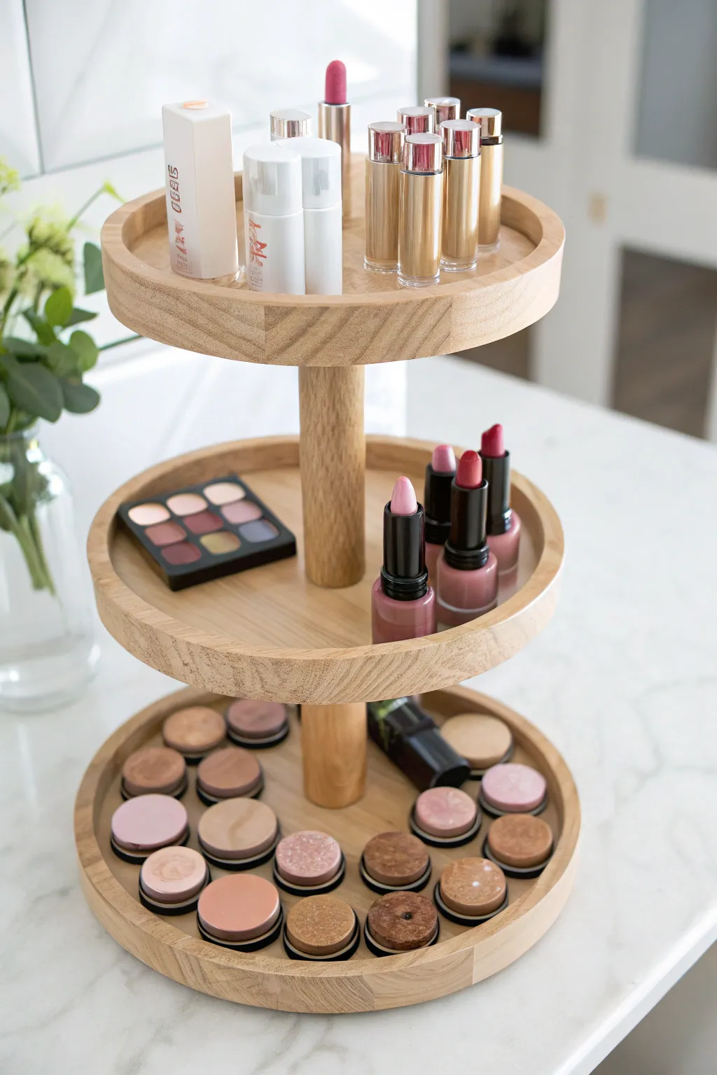 Elevate your makeup routine with a tiered stand that's as beautiful as it is functional. 🌿✨ #MinimalistBeauty #BohoScandiStyle