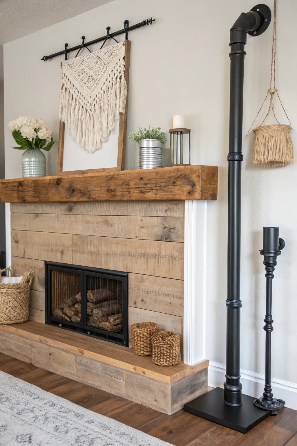 Elevate your living space with this Industrial Pipe Mantel, where rustic charm meets urban elegance. Perfect for those who love Scandinavian minimalism with a boho twist.