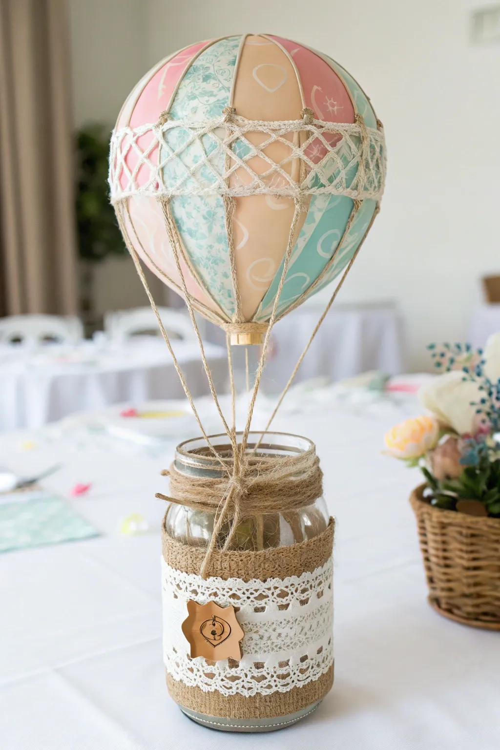 Elevate your baby shower decor with enchanting hot air balloon mason jars!
