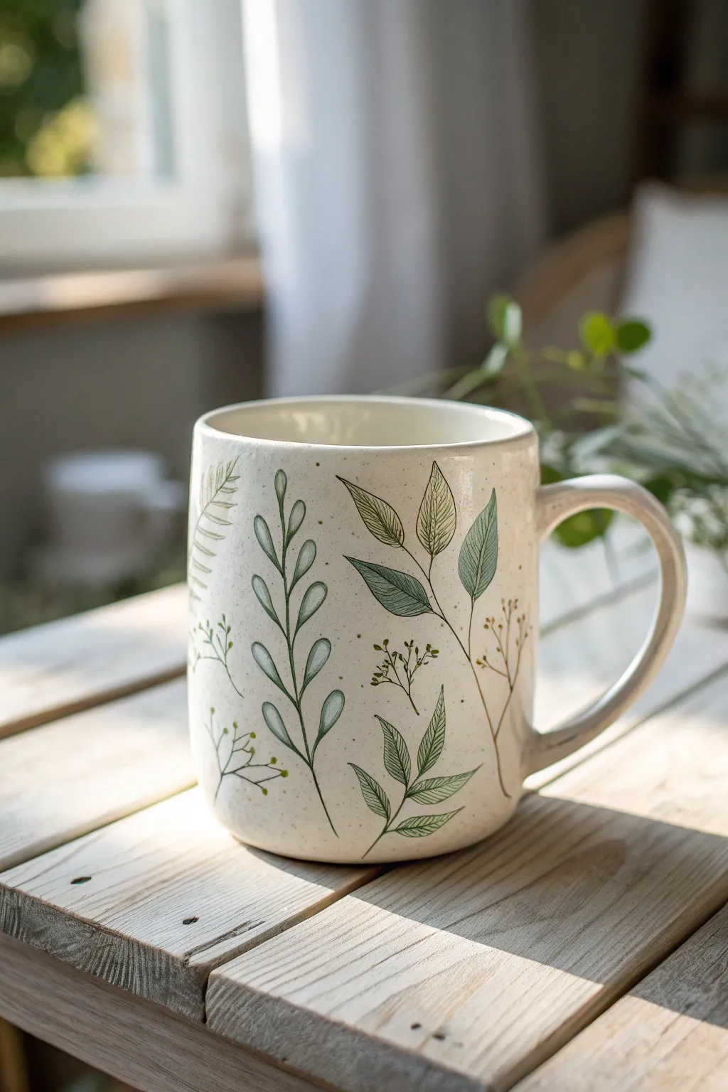 Embrace the tranquility of nature with this elegant leaf-inspired mug design, perfect for a peaceful coffee ritual.
