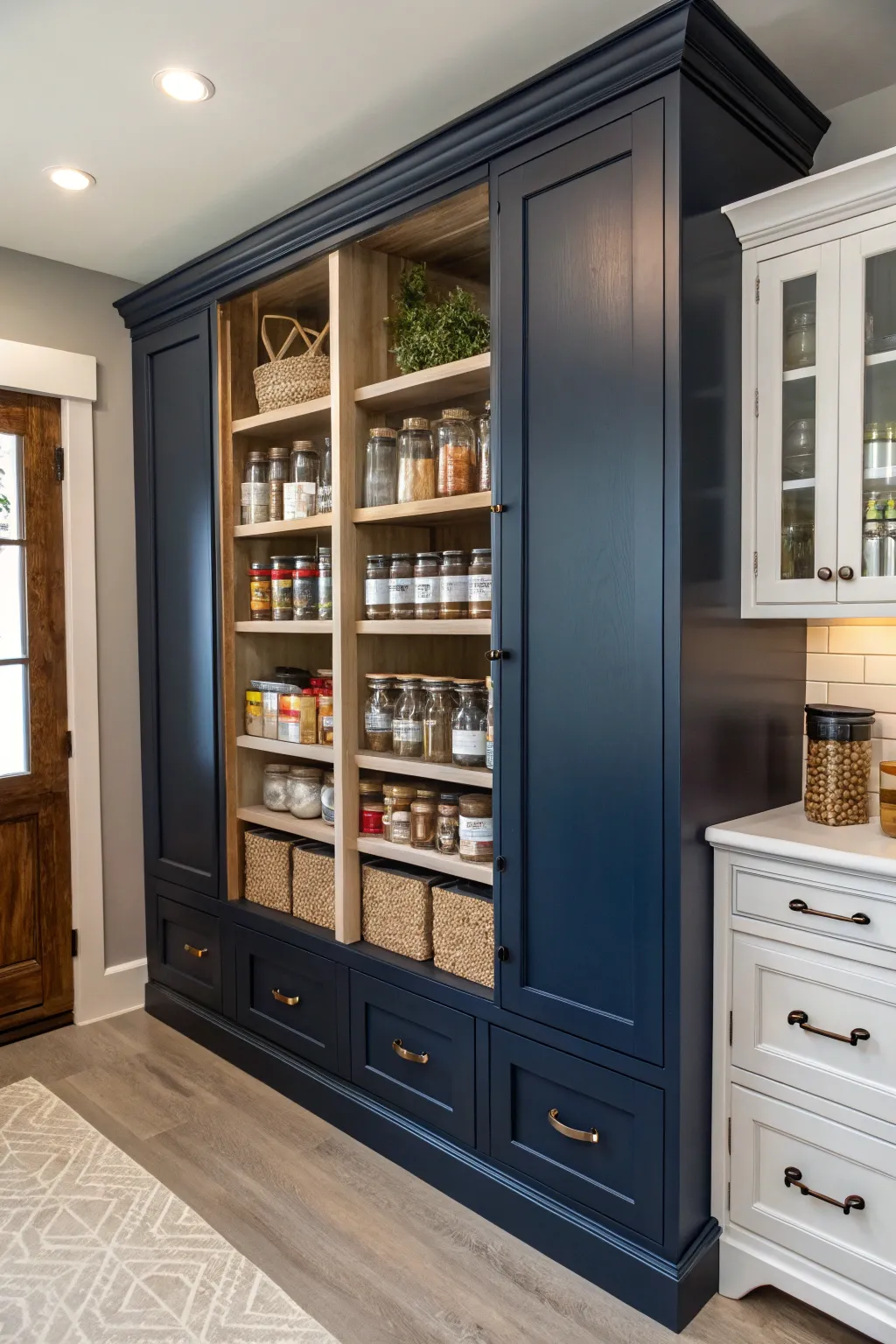 Transform your old entertainment center into a pantry masterpiece and elevate your kitchen storage game.