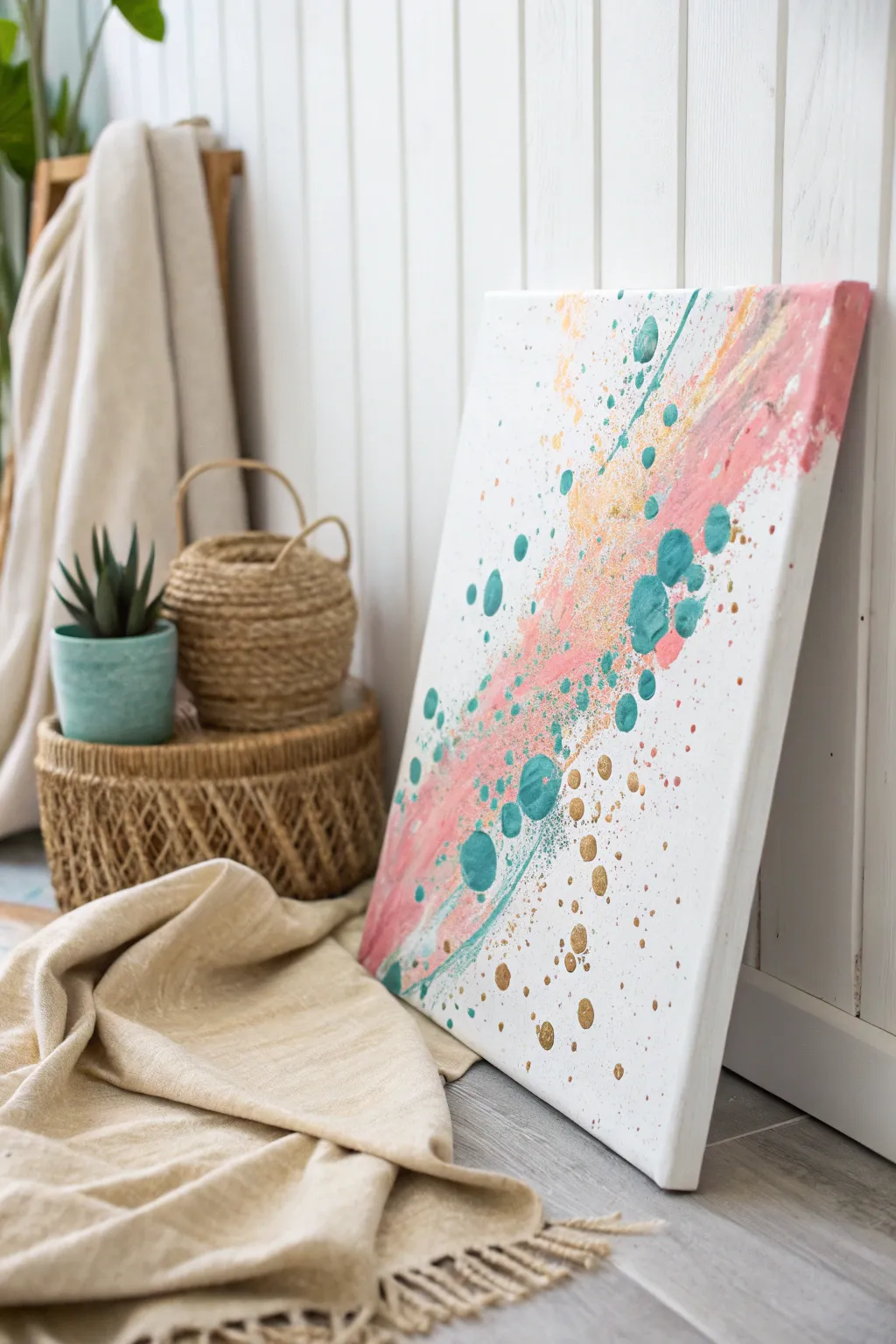 Unleash your creativity with bold splatter art that adds a touch of whimsy to minimalist spaces.