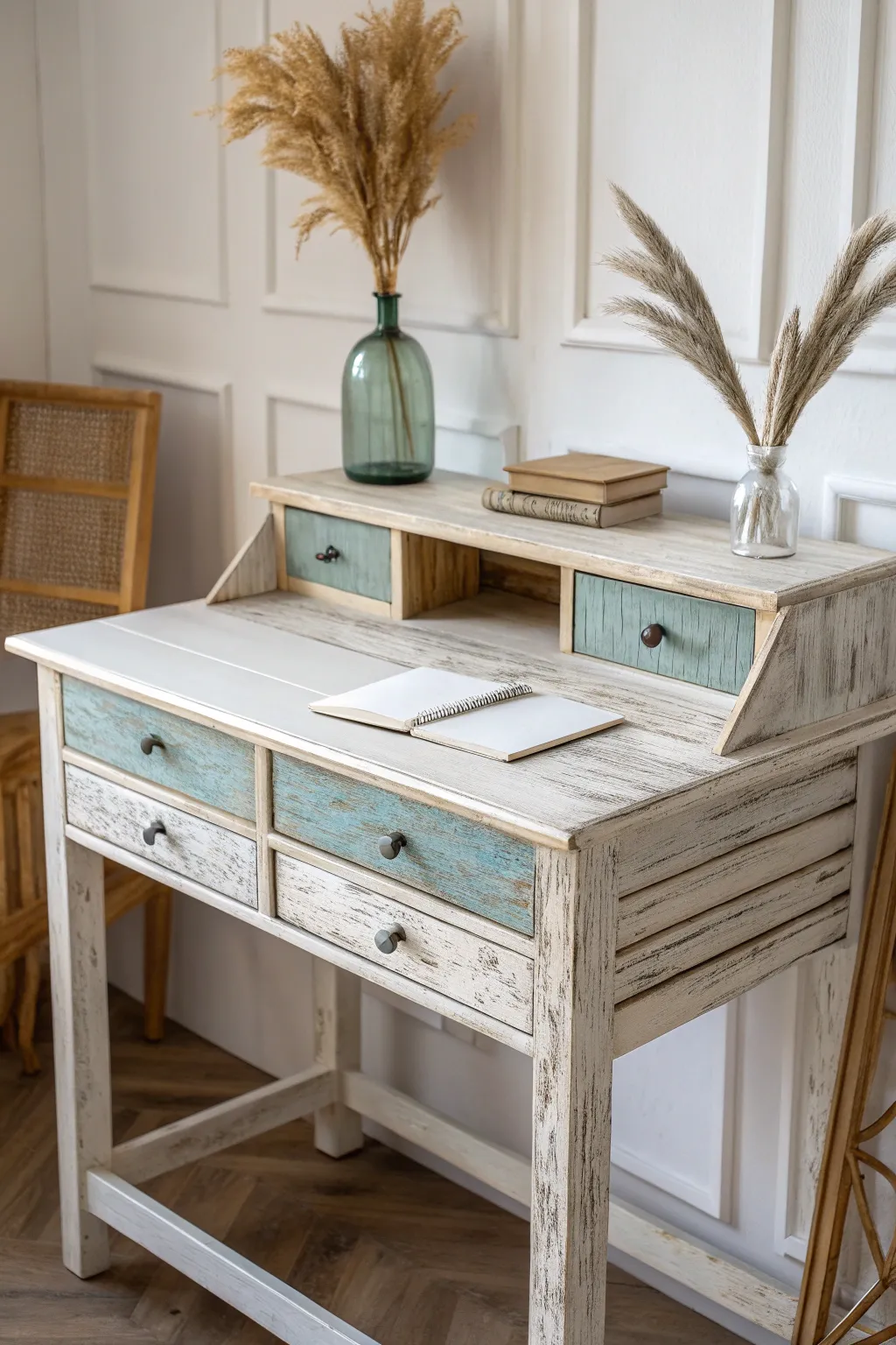 Embrace the charm of rustic elegance with a DIY distressed desk that tells a story of craftsmanship and simplicity.