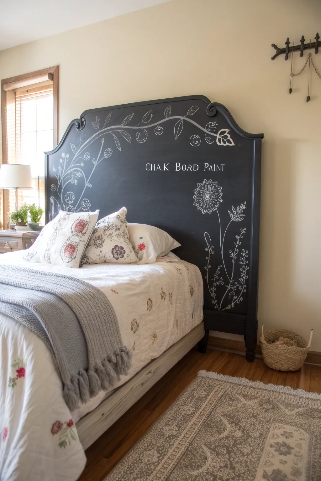 Transform your bedroom with a chic chalkboard headboard – where dreams and doodles meet simplicity and style.
