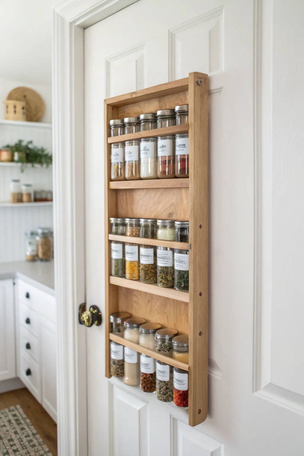 Transform your pantry door into a stylish and functional storage solution with elegant door racks. #CraftedStorage #MinimalistBeauty