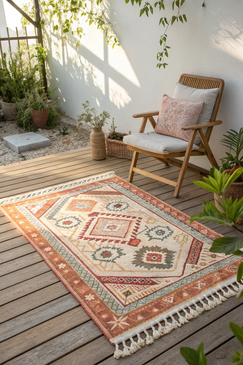 Transform your patio into a cozy haven with a vibrant outdoor rug that brings warmth and style to your space.