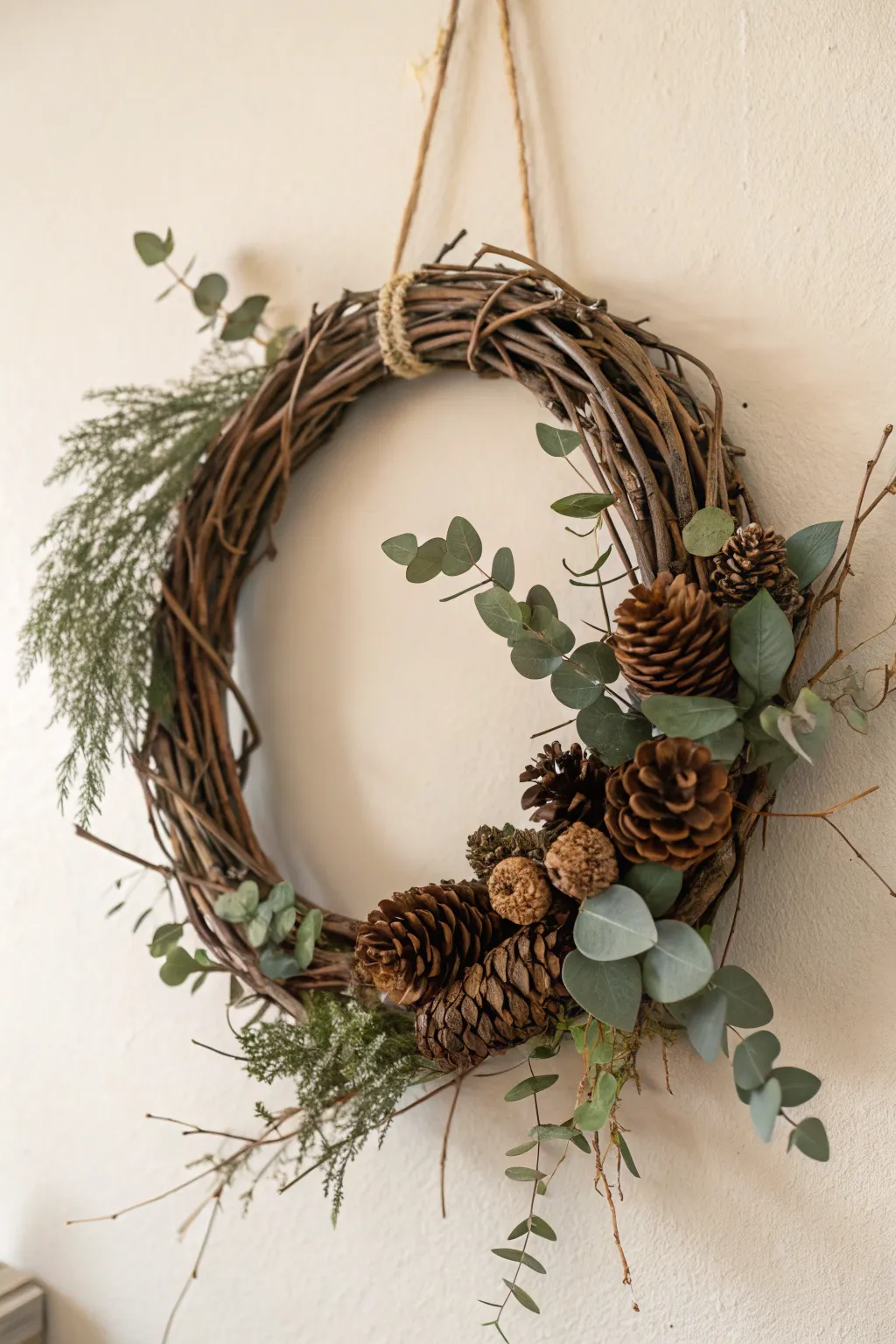 Embrace nature's elegance with this Grapevine and Pinecone Fusion wreath—where rustic meets refined.