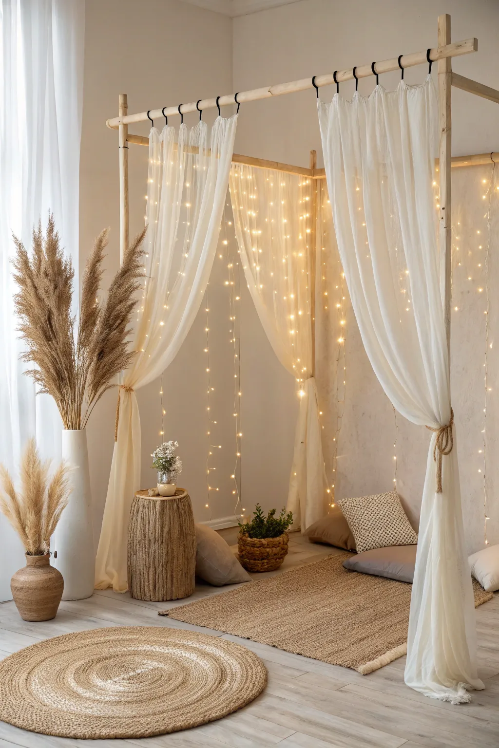 Transform your space with enchanting string light curtains for a touch of dreamy elegance.