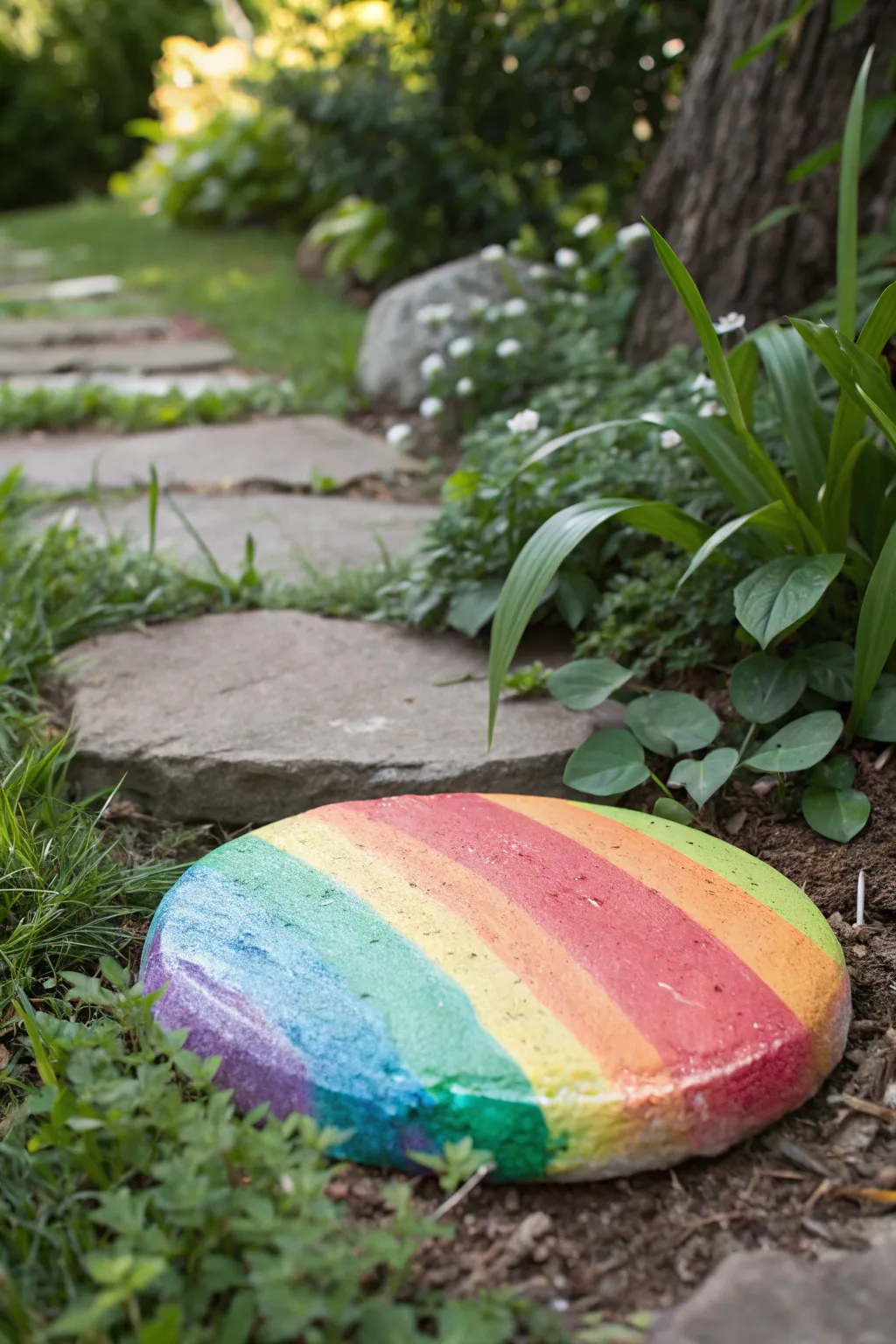 Transform your garden with a pop of color! 🌈 Discover the joy of crafting your own rainbow stepping stones.