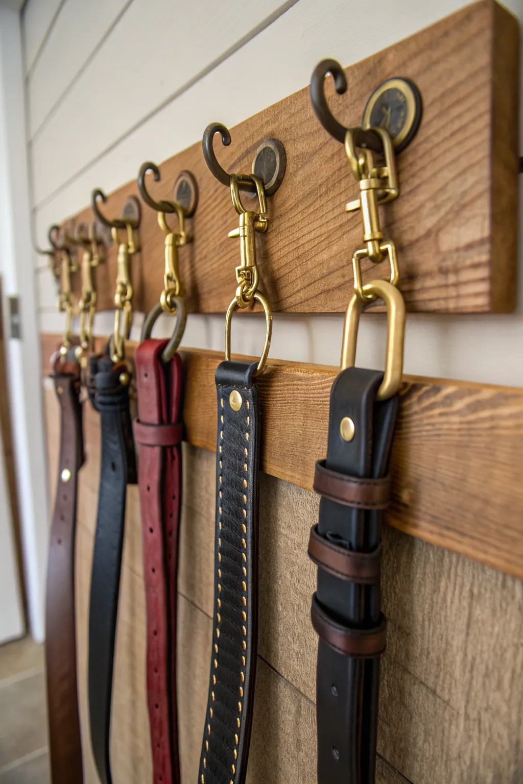 Elevate your tack room with a chic bridle display wall, where function meets style.