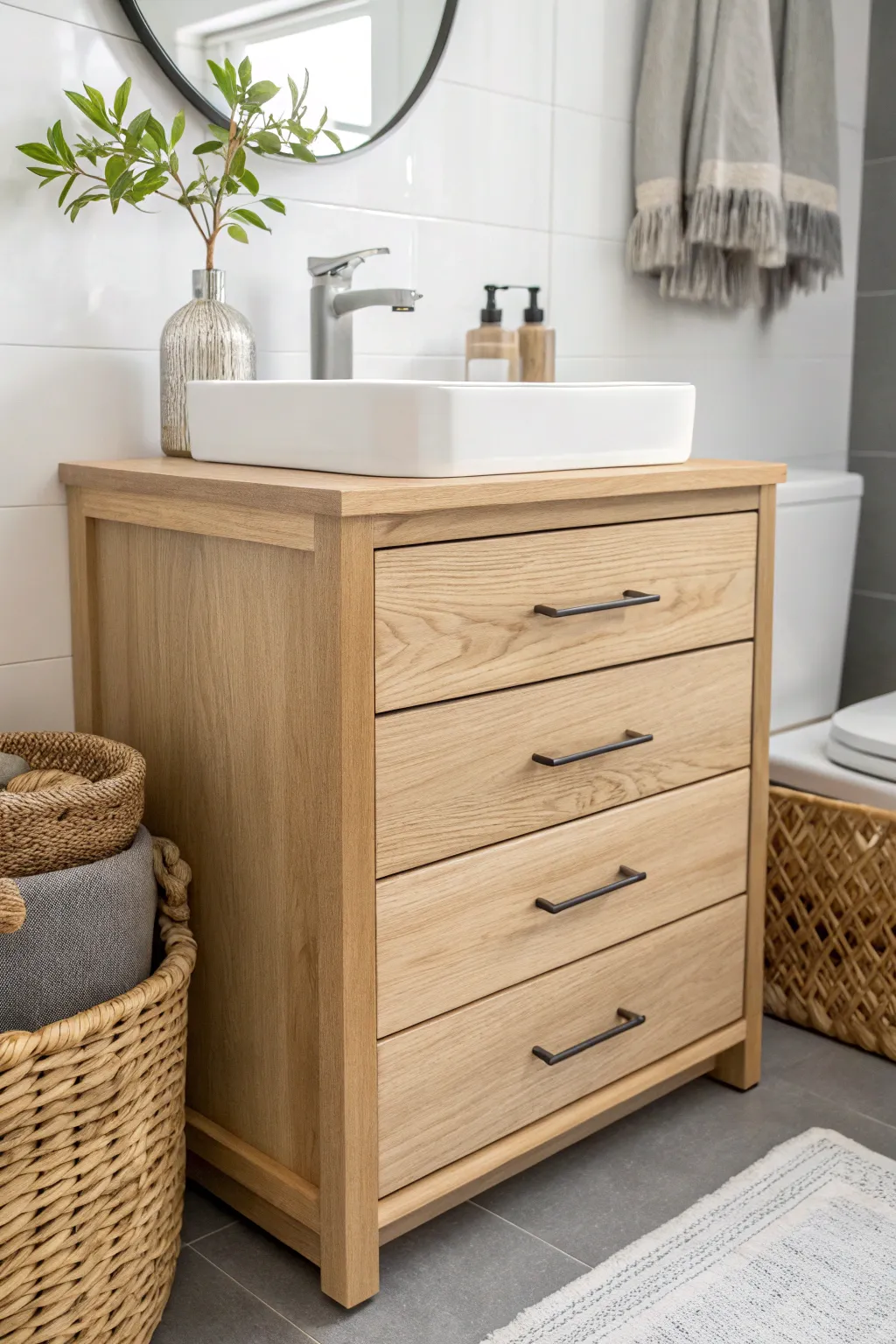 Transform your bathroom into a serene sanctuary with this DIY custom drawer unit, merging Scandinavian simplicity with a touch of Boho elegance.