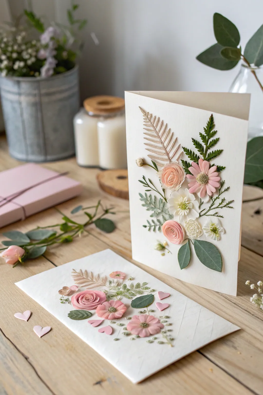 Craft a heartfelt touch with nature-inspired Valentine's cards ❤️🌿 #DIYValentine #ScandiBoho