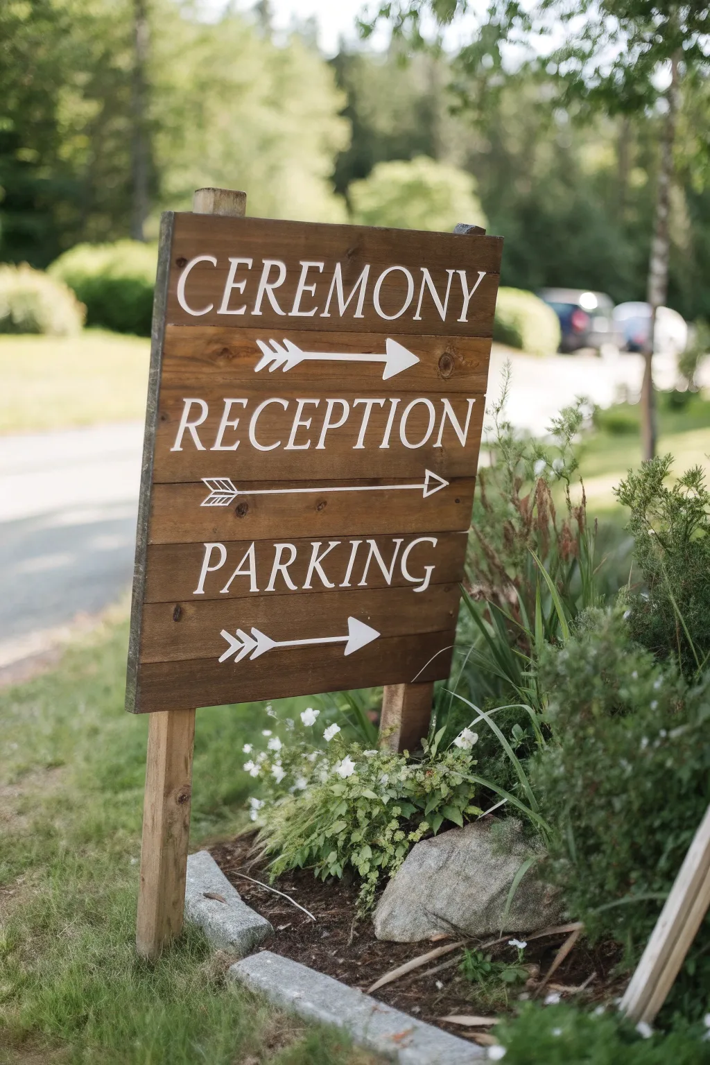 Guide your guests with style—charming wooden signage for a seamless wedding experience.