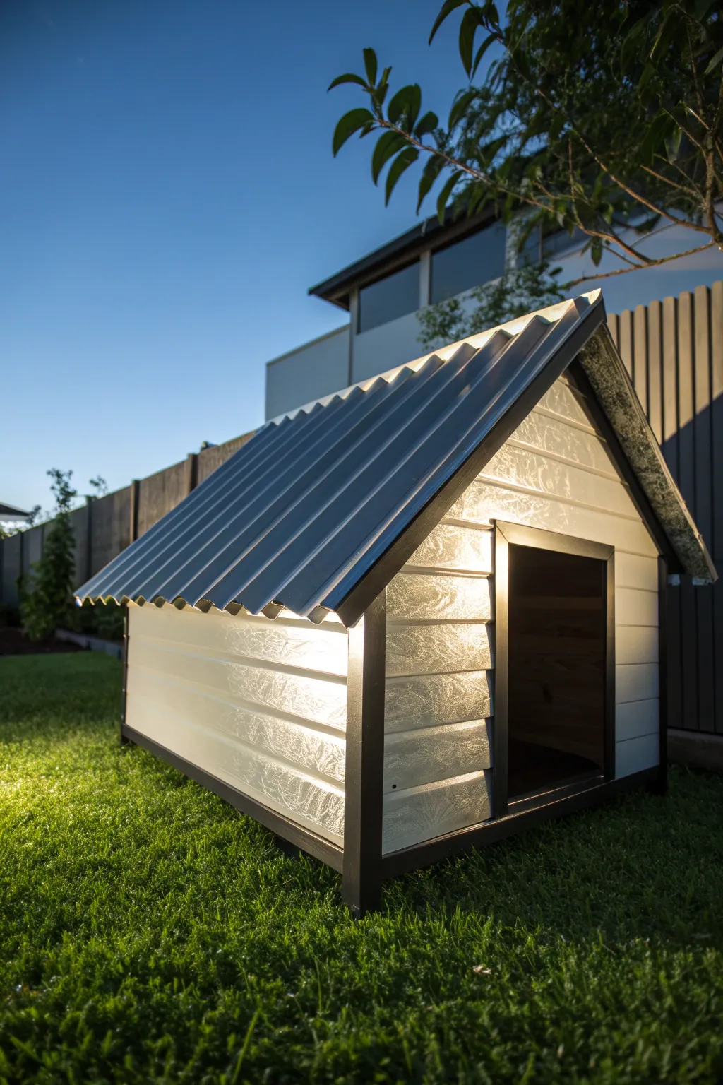 Upgrade your pup's pad with a stylish and durable corrugated plastic roof—perfect for the modern backyard.