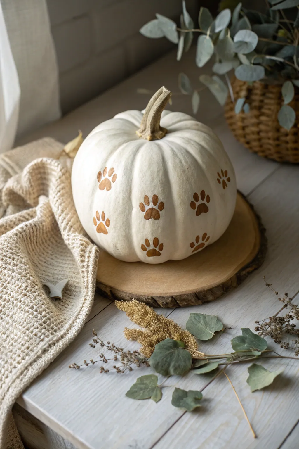 Embrace the whimsy of puppy paws with minimalist pumpkin art.