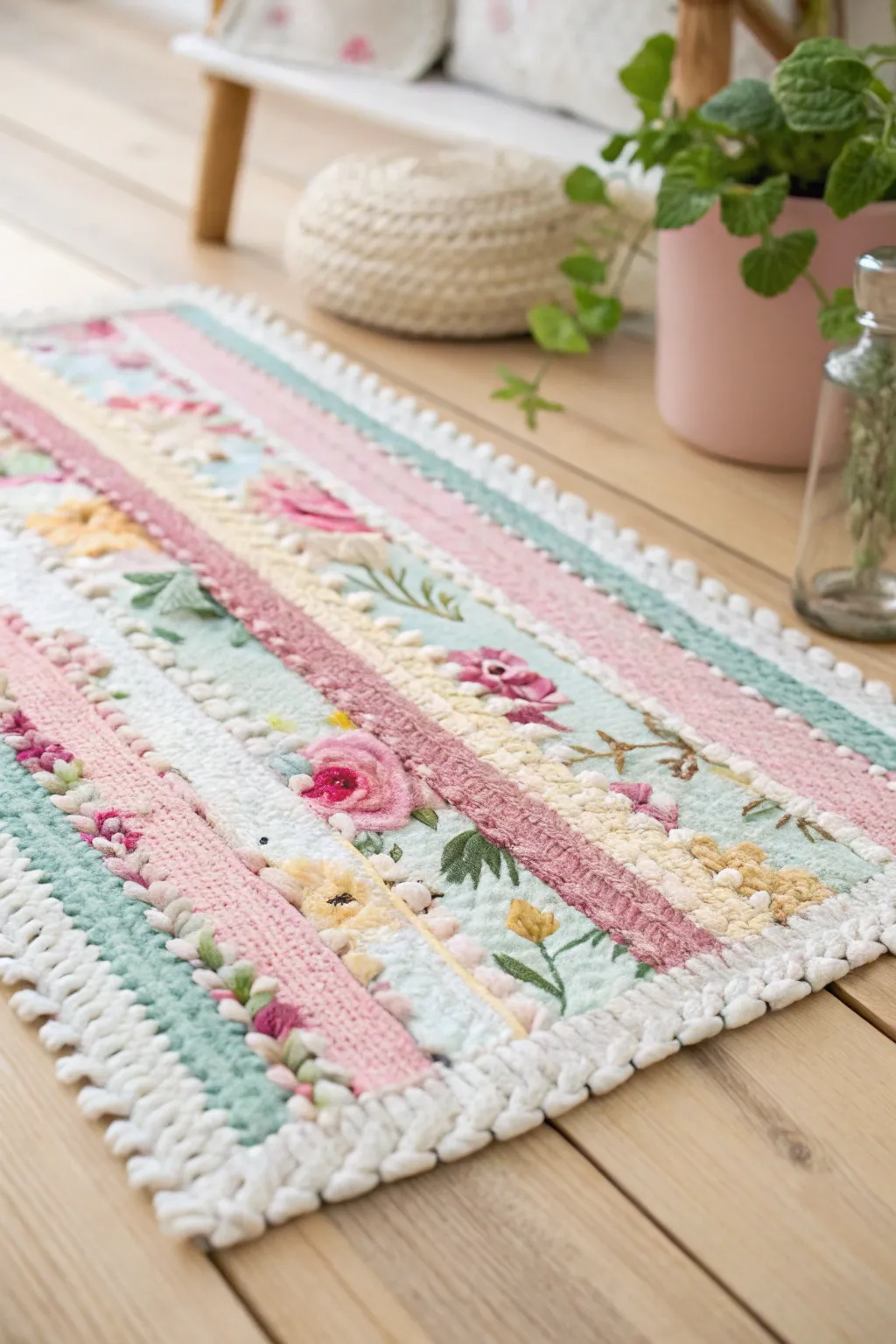 Transform fabric scraps into charming miniature rugs for a cozy doll room touch. #UpcycledBeauty #BohoMinimalist