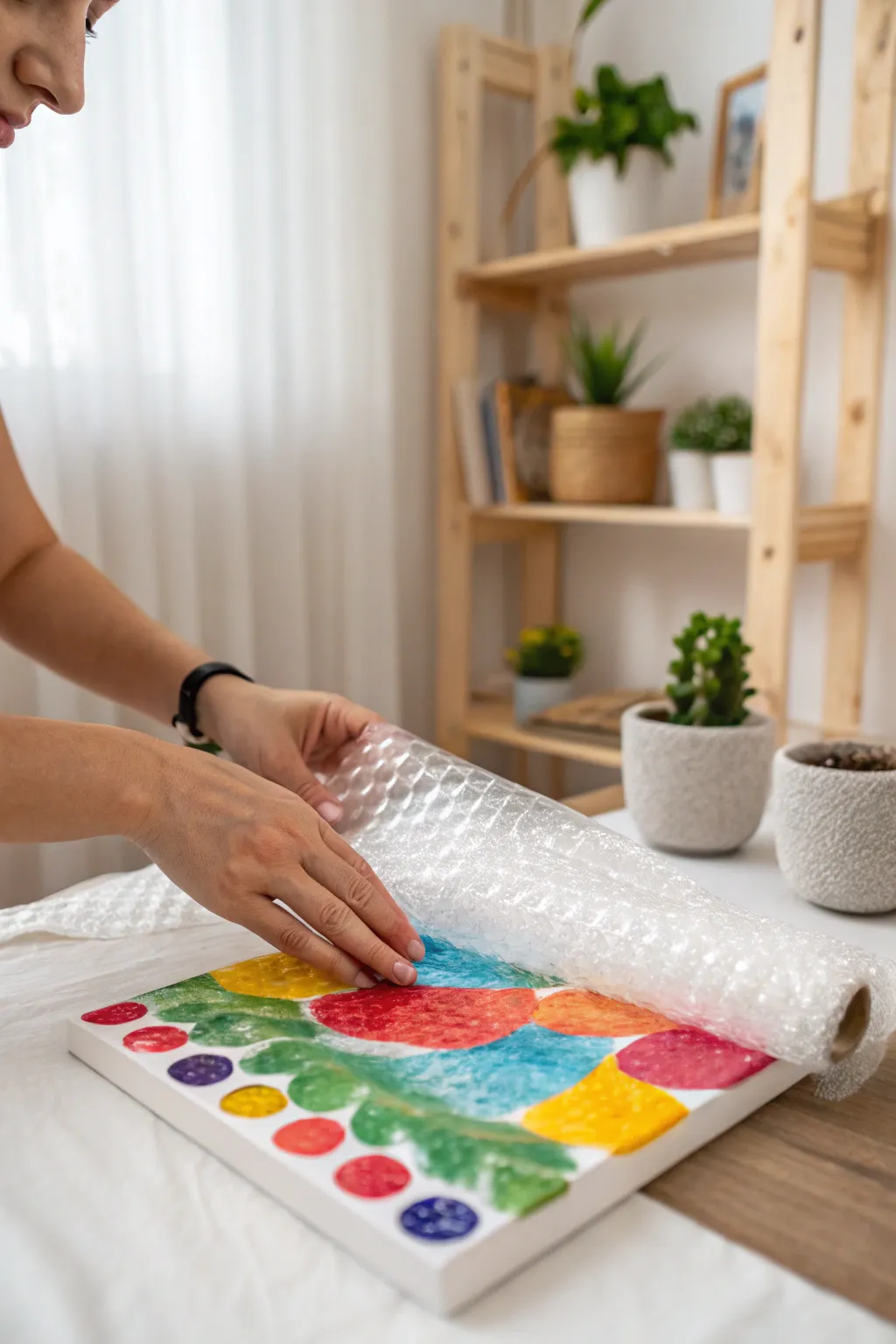 Transform everyday materials into art with bubble wrap printing – where simplicity meets creativity.