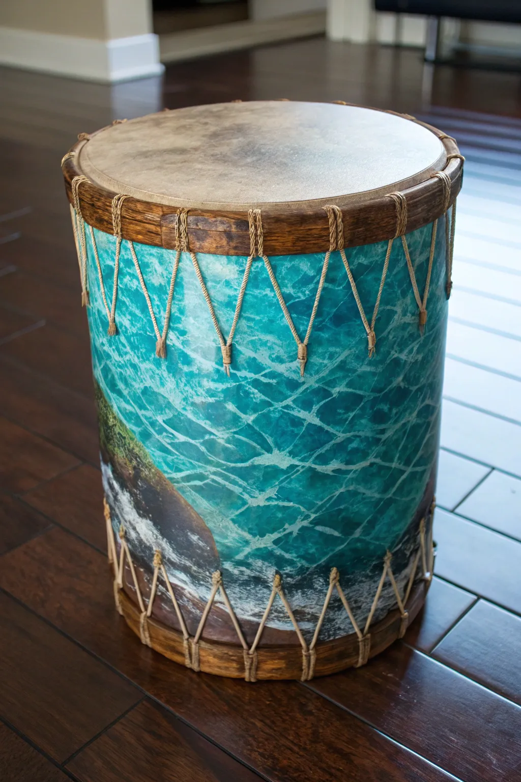 Bring the ocean's tranquility to your beats with this stunning water-themed drum wrap.