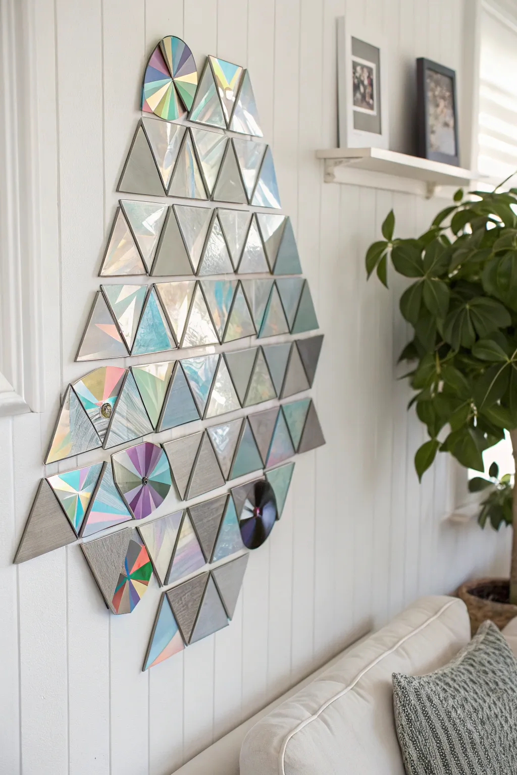 Transform old DVDs into stunning geometric wall art that adds a modern touch to any minimalist space.