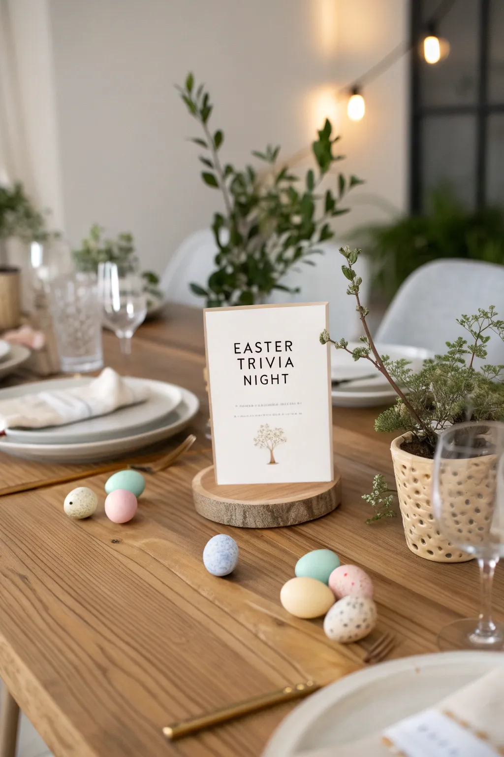 Elevate your Easter with a chic trivia night setup that blends Scandinavian simplicity with a Boho touch.