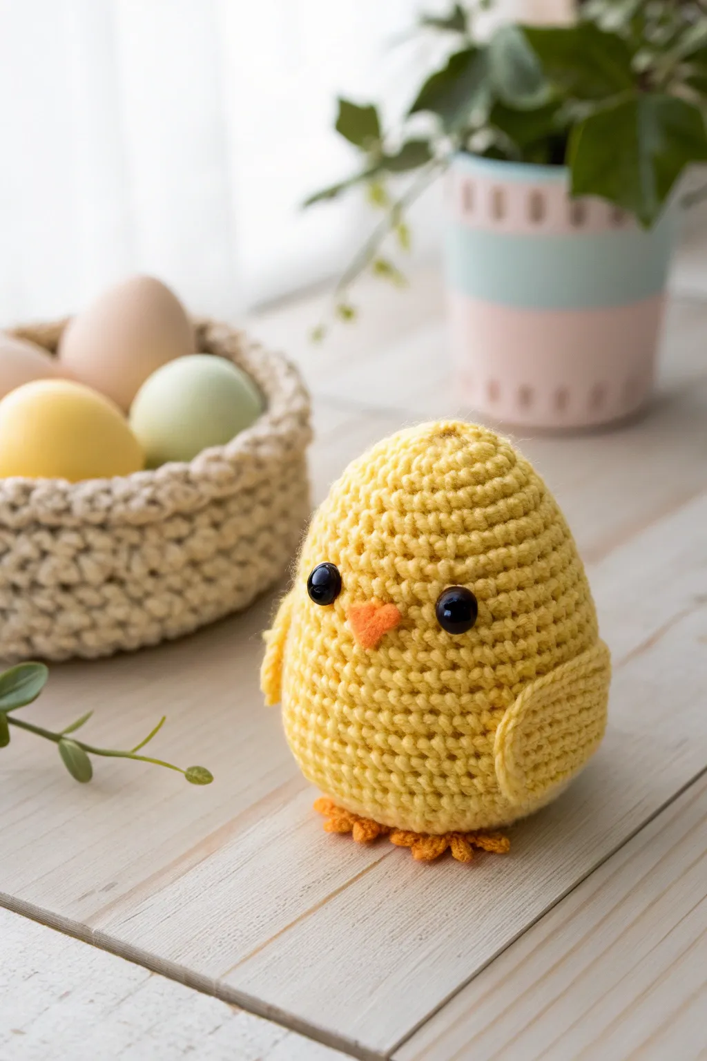 Charming crochet chick: a playful touch of Easter elegance.