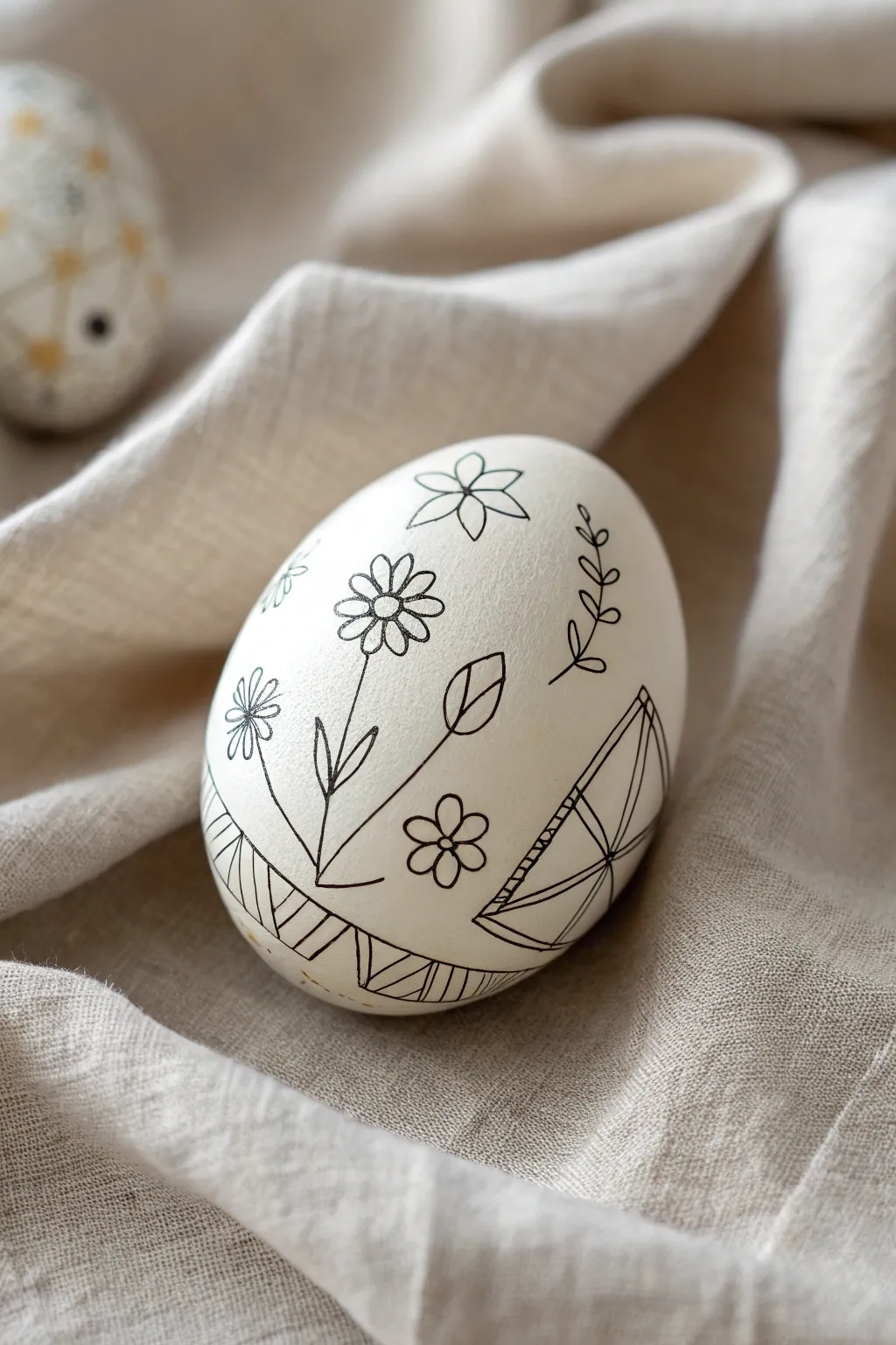 Embrace Easter elegance with minimalist line art on a handcrafted egg.
