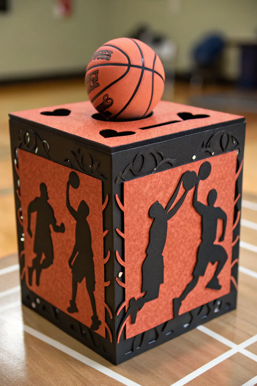 Score big with this basketball-themed Valentine box featuring action-packed player cutouts!