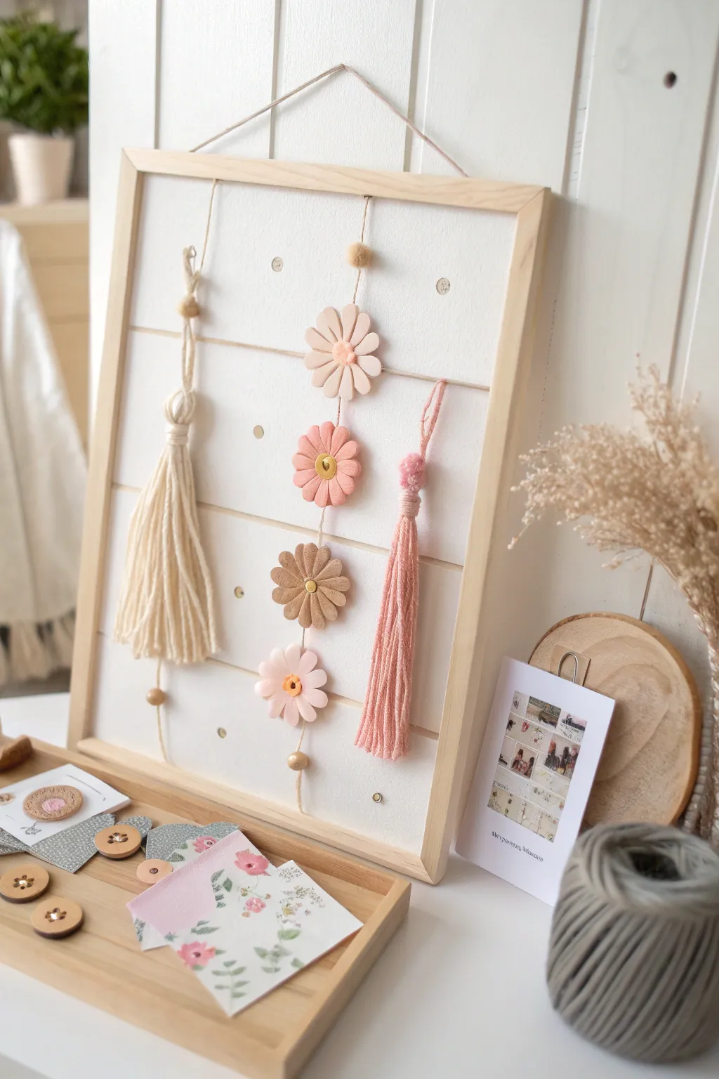 Crafted Memories: A serene display board blending simplicity and beauty, perfect for showcasing heartfelt creations.