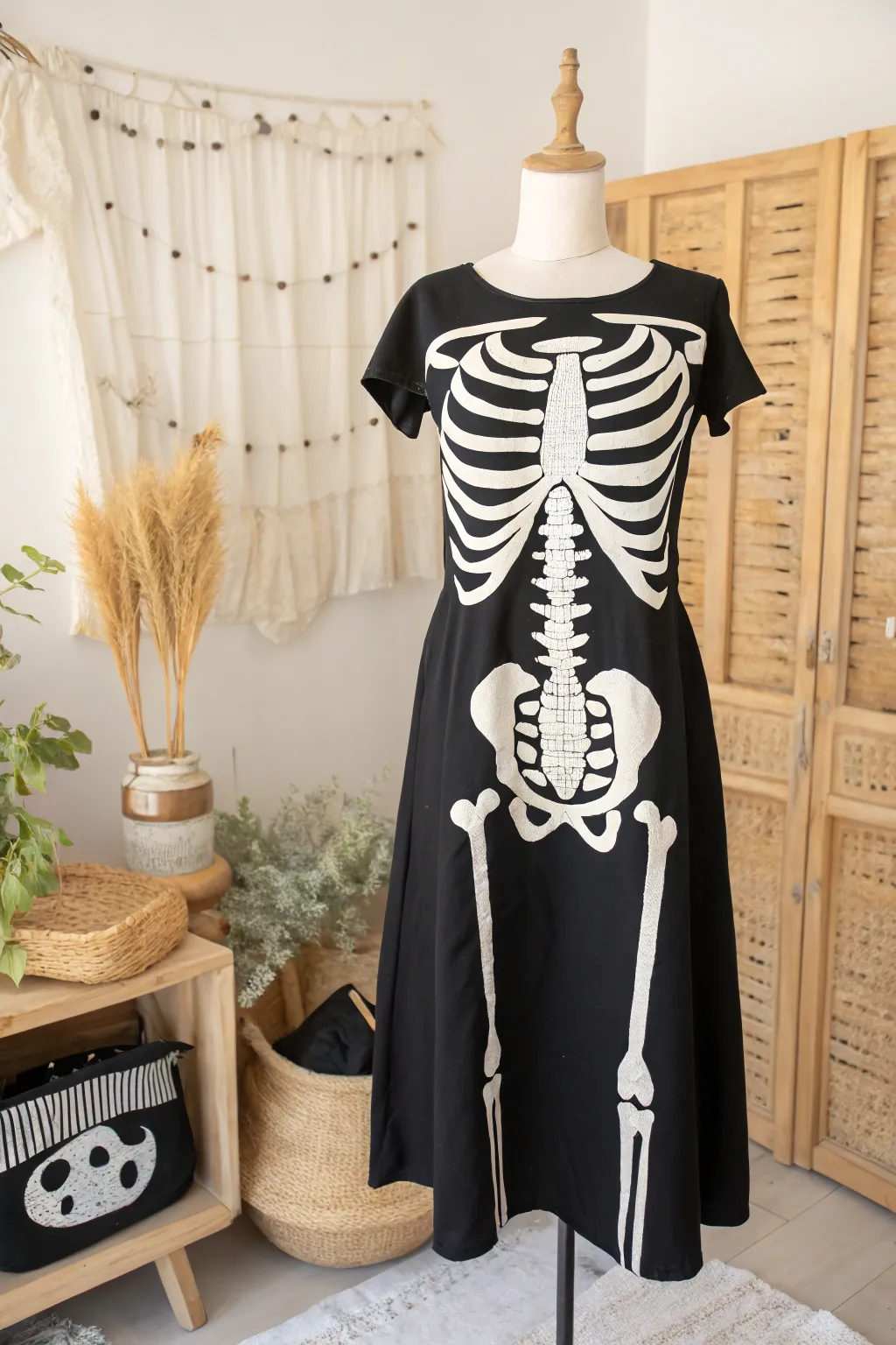 Craft your chic and spooky side with this Scandinavian-inspired DIY skeleton costume!