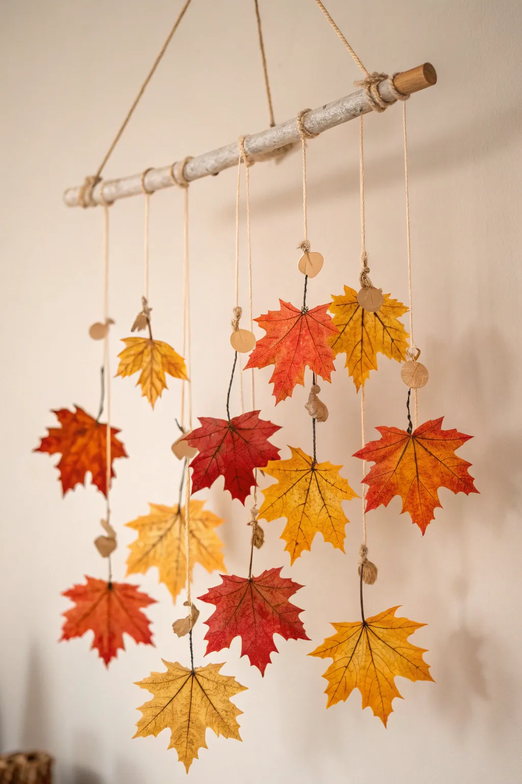 Bring the beauty of fall indoors with a charming autumn leaf mobile, where nature's colors dance in the breeze.
