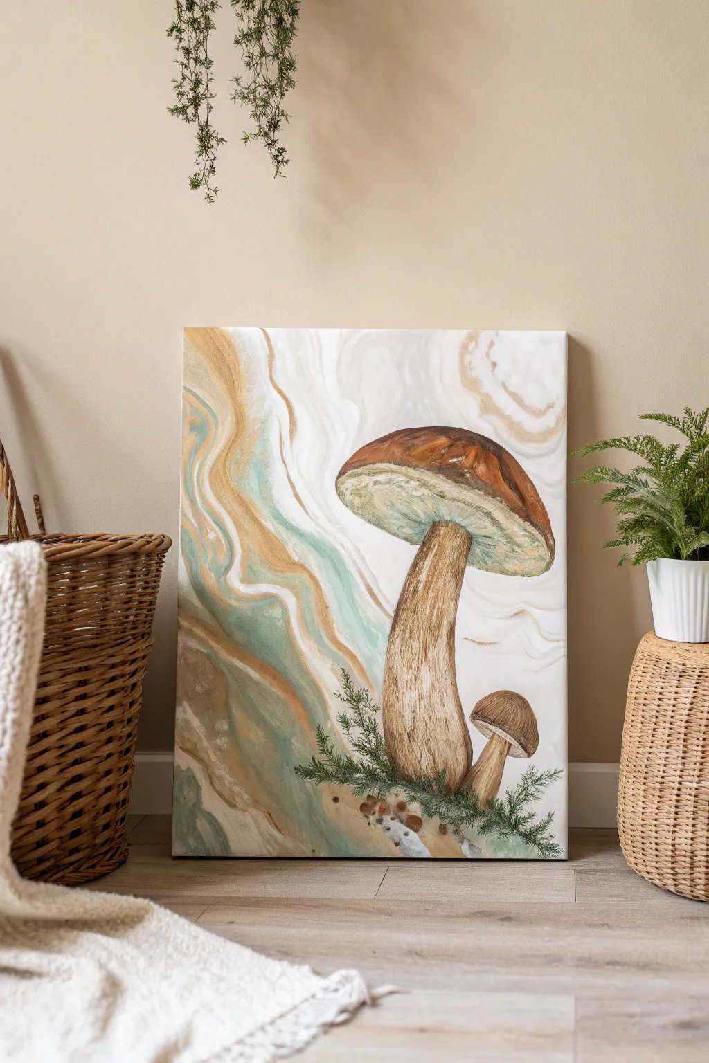 Discover the elegance of Scandinavian-inspired acrylic pour mushroom art, where simplicity meets nature's beauty.