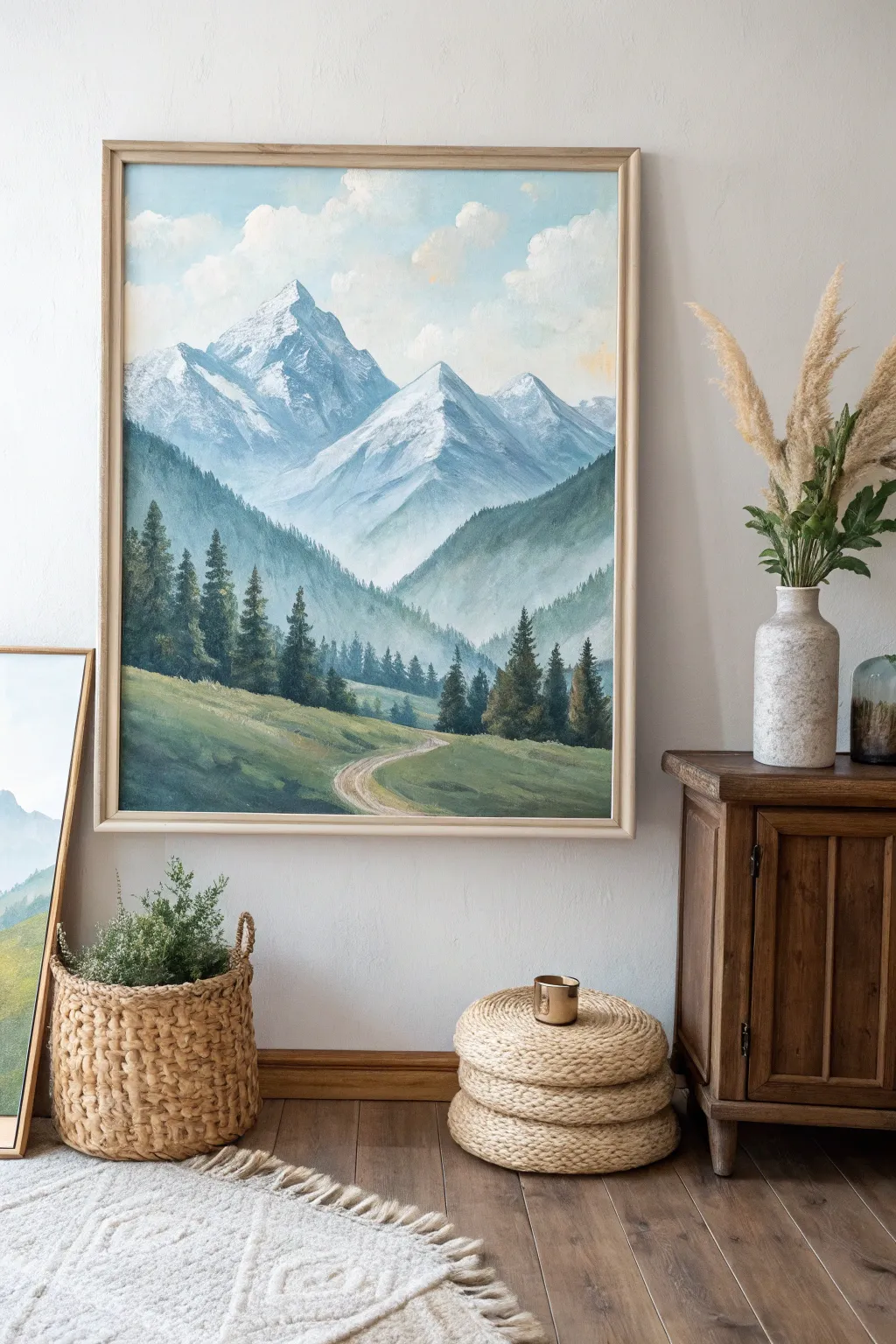 Escape to serenity with this beautifully crafted mountain landscape, where simplicity meets natural elegance.