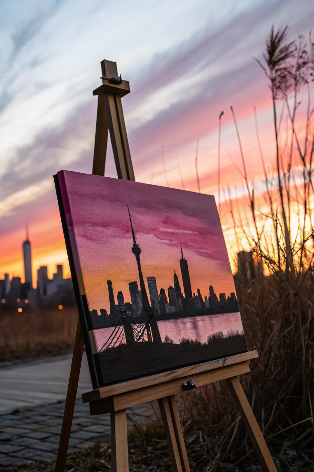 Embrace the serene beauty of urban silhouettes with a minimalist sunset cityscape.