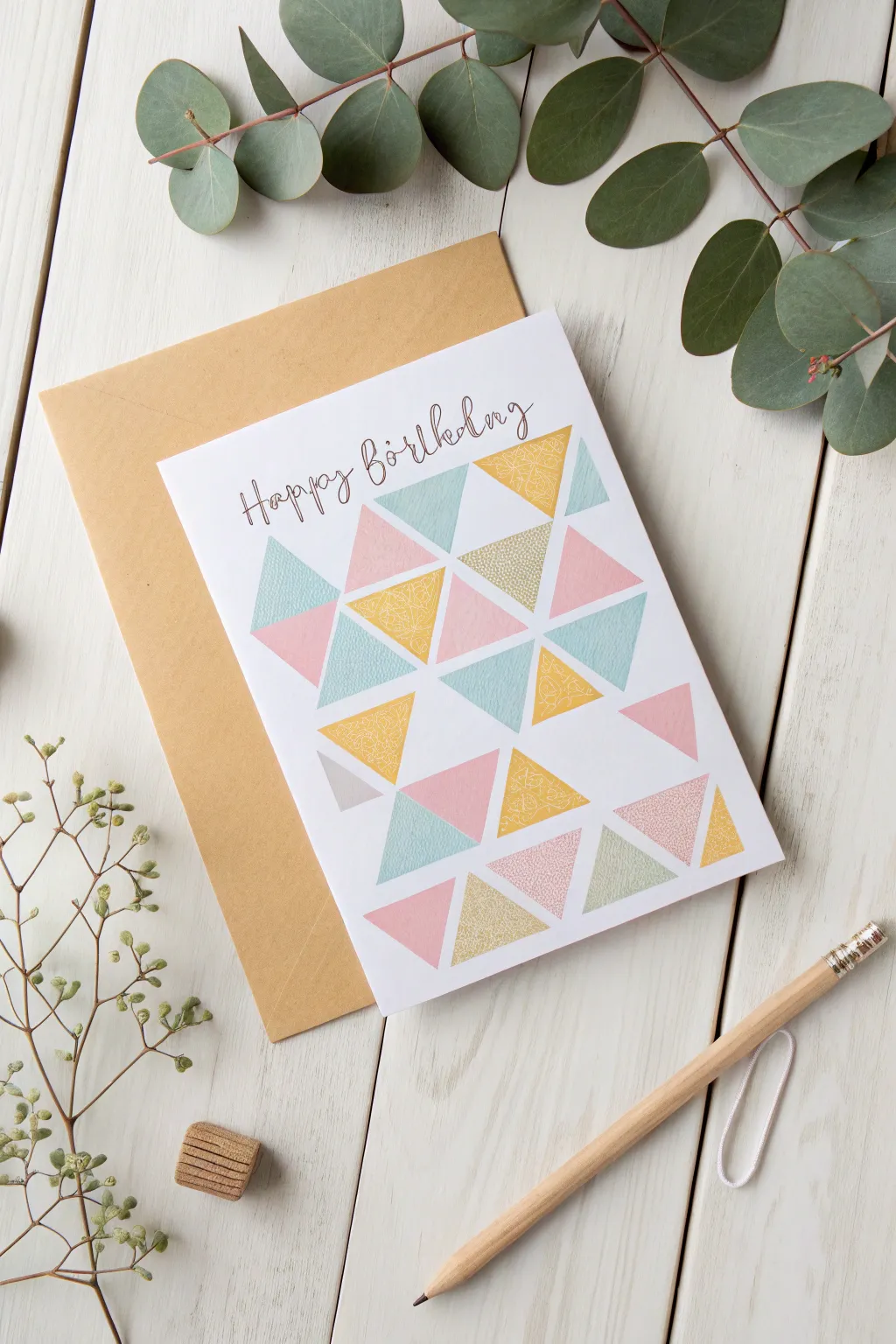 Craft your own sleek and stylish birthday card with vibrant geometric patterns!