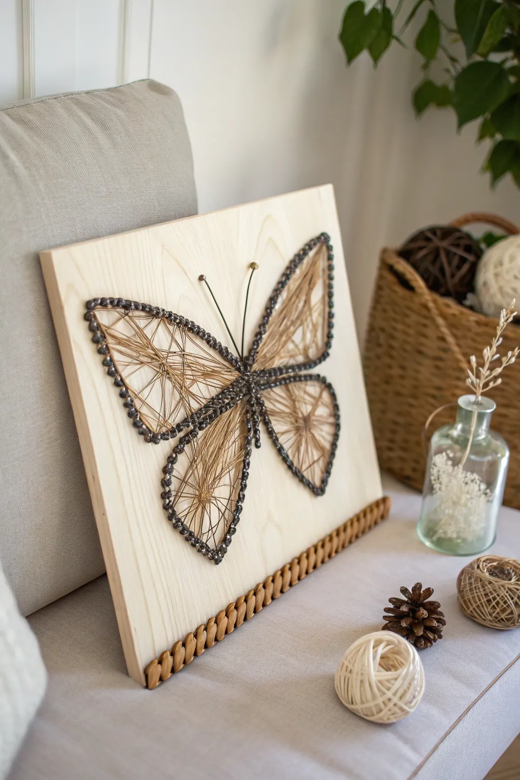 Embrace the elegance of nature with this minimalist butterfly string art, where simplicity meets sophistication.