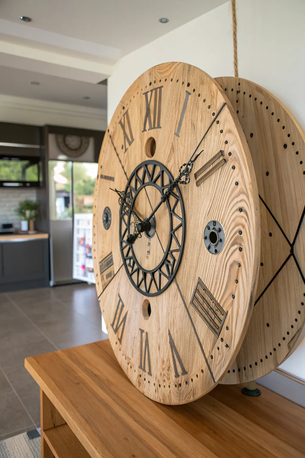 Transform time with this rustic yet modern whimsical clock, the perfect blend of function and fun for your kitchen space.
