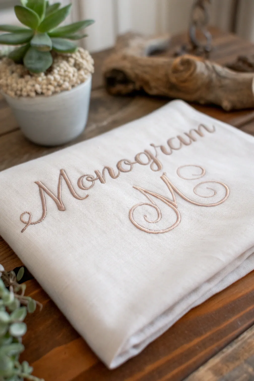 Discover the elegance of monogram magic with minimalist embroidery.