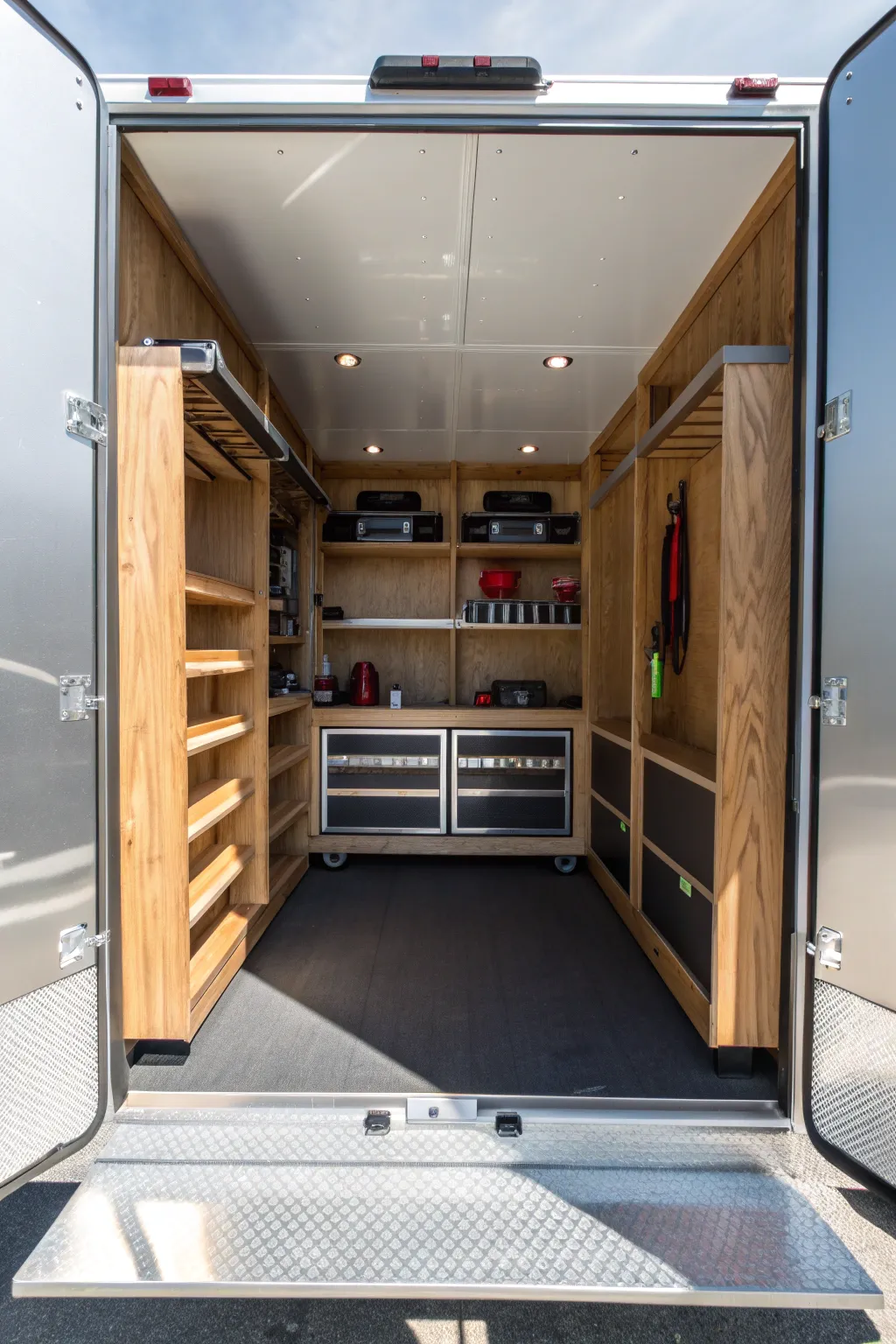 Maximize your trailer space with stylish V-nose shelving—smart storage for the modern man.