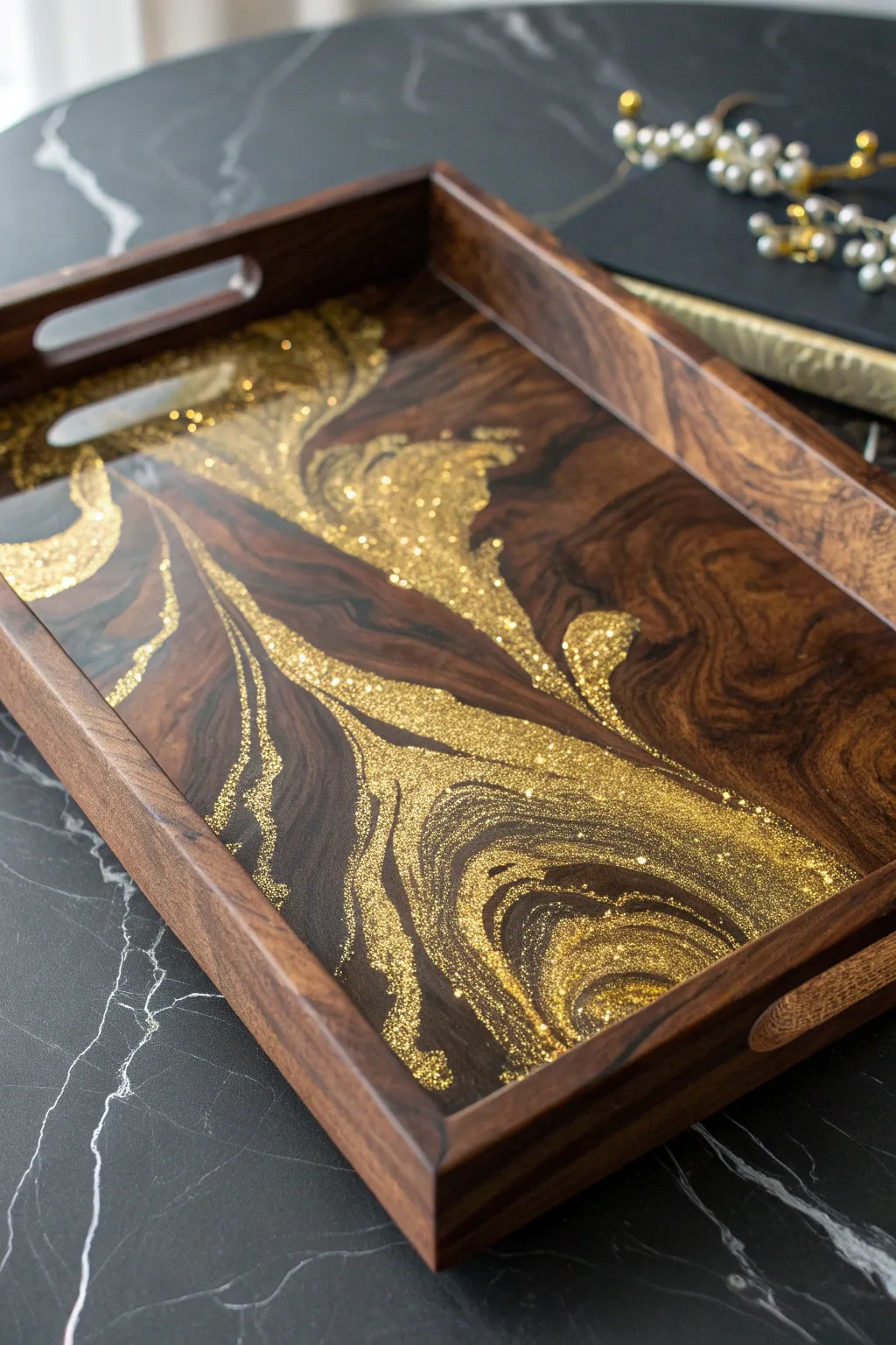 Elevate your hosting game with this stunning epoxy and wood serving tray, perfect for adding a touch of elegance to any gathering.