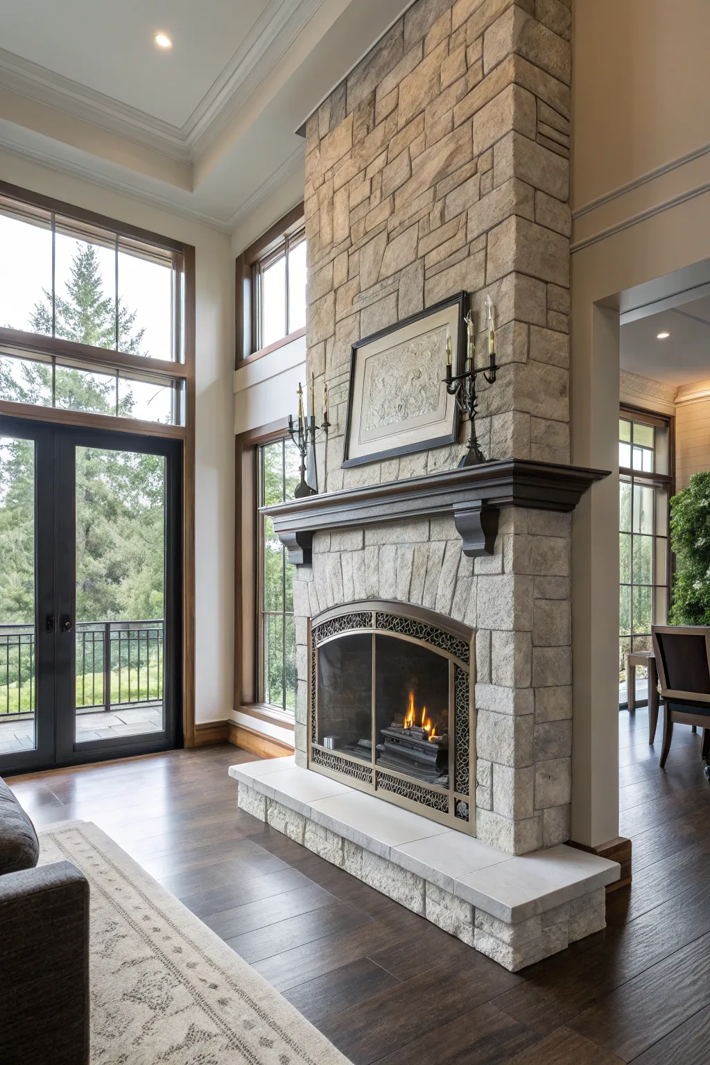 A modern and classic blend around the fireplace for an eclectic mix.