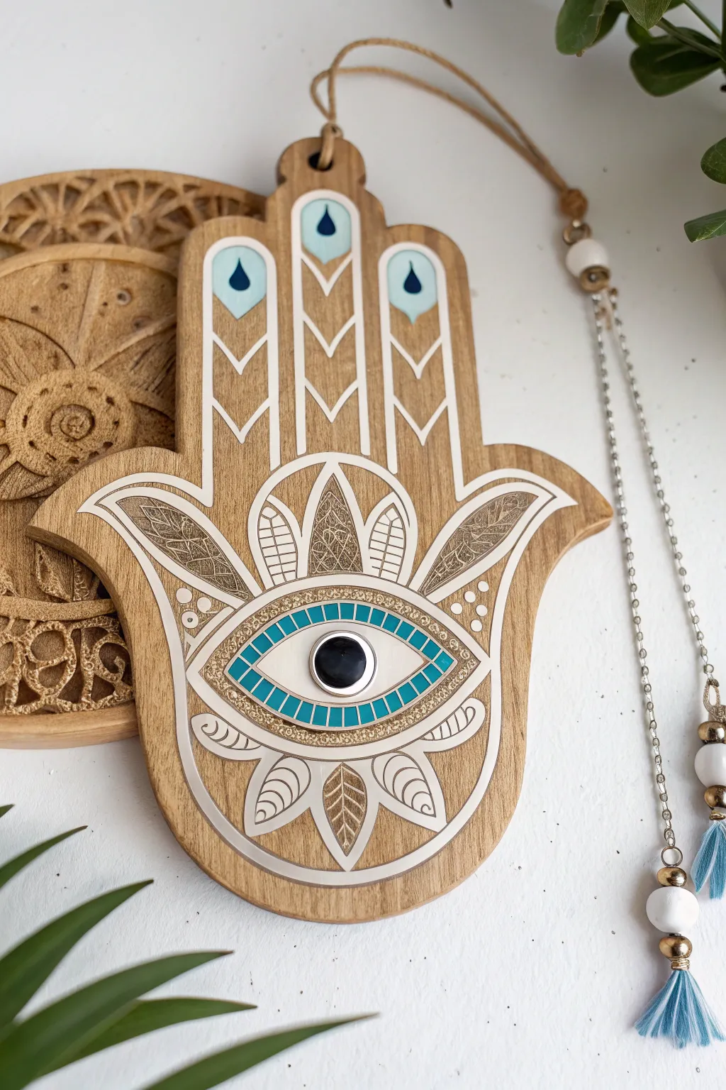 Embrace the charm of protection with this beautifully crafted Evil Eye and Hamsa wall art, a perfect blend of minimalist elegance and boho spirit.