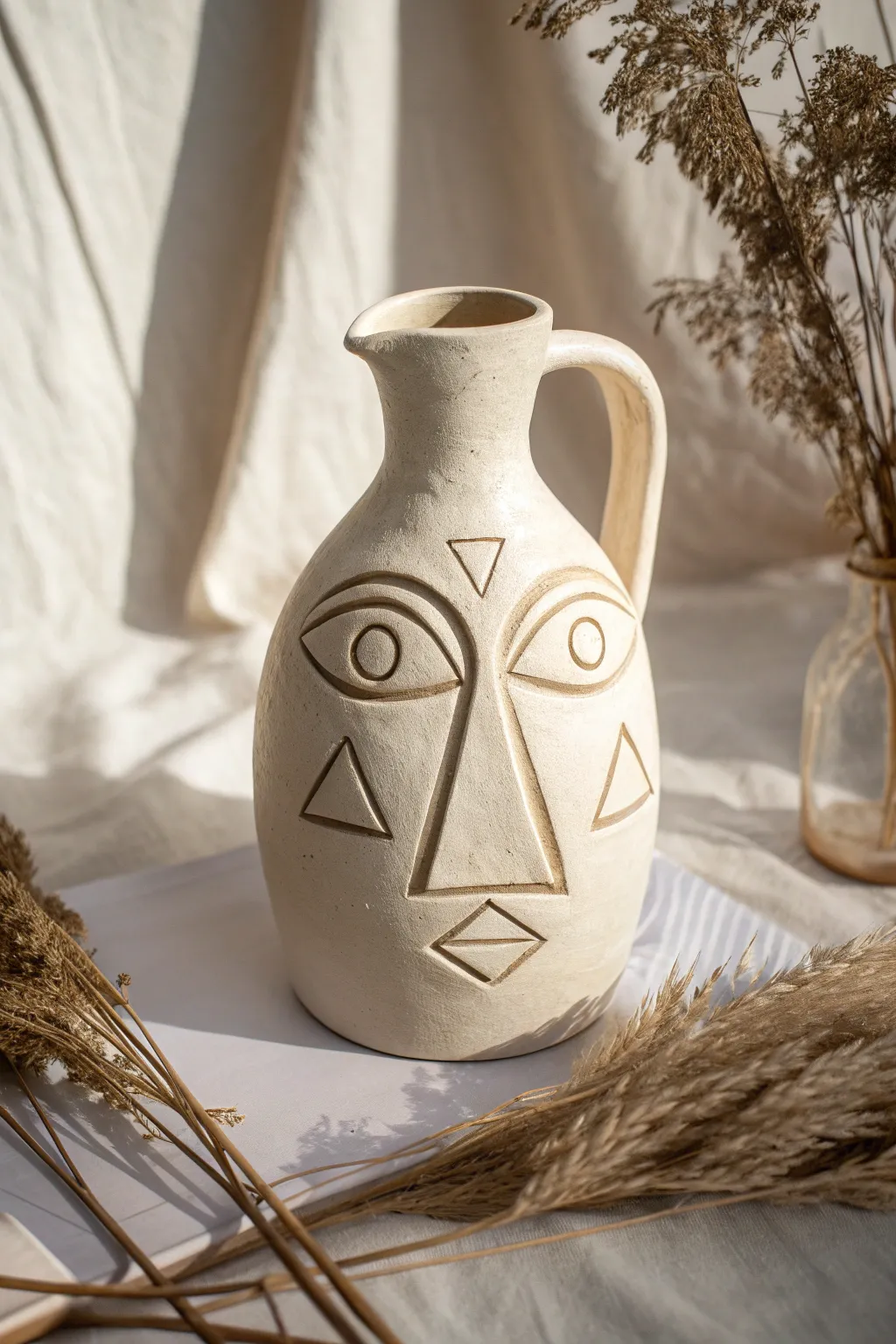 Embrace the unexpected with abstract face jug designs that blend simplicity and artistry.