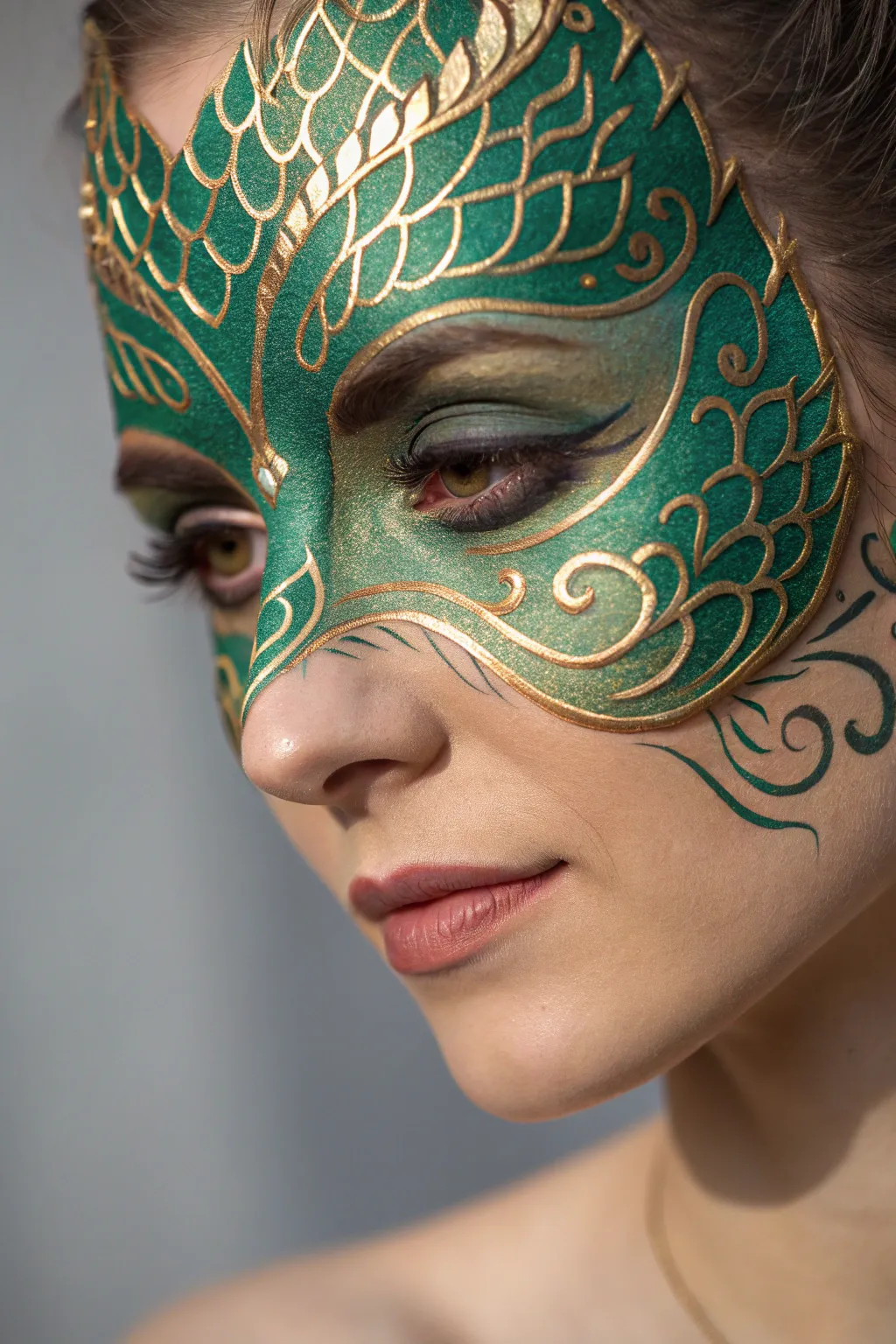 Unleash your inner dragon with this enchanting face paint design, where fantasy meets Scandinavian elegance.