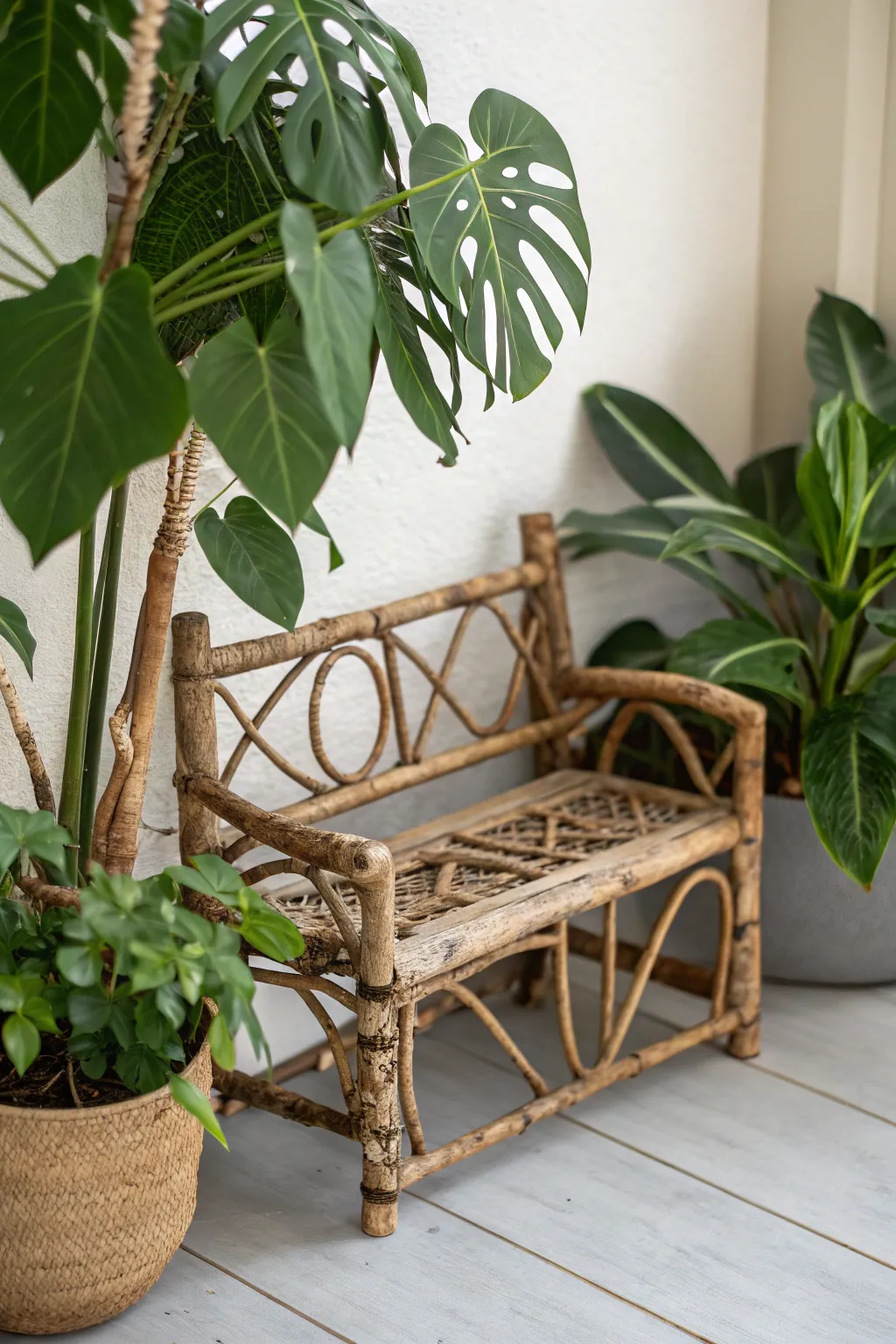 Discover the magic of simplicity with a handcrafted fairy bench tucked under nature's canopy.