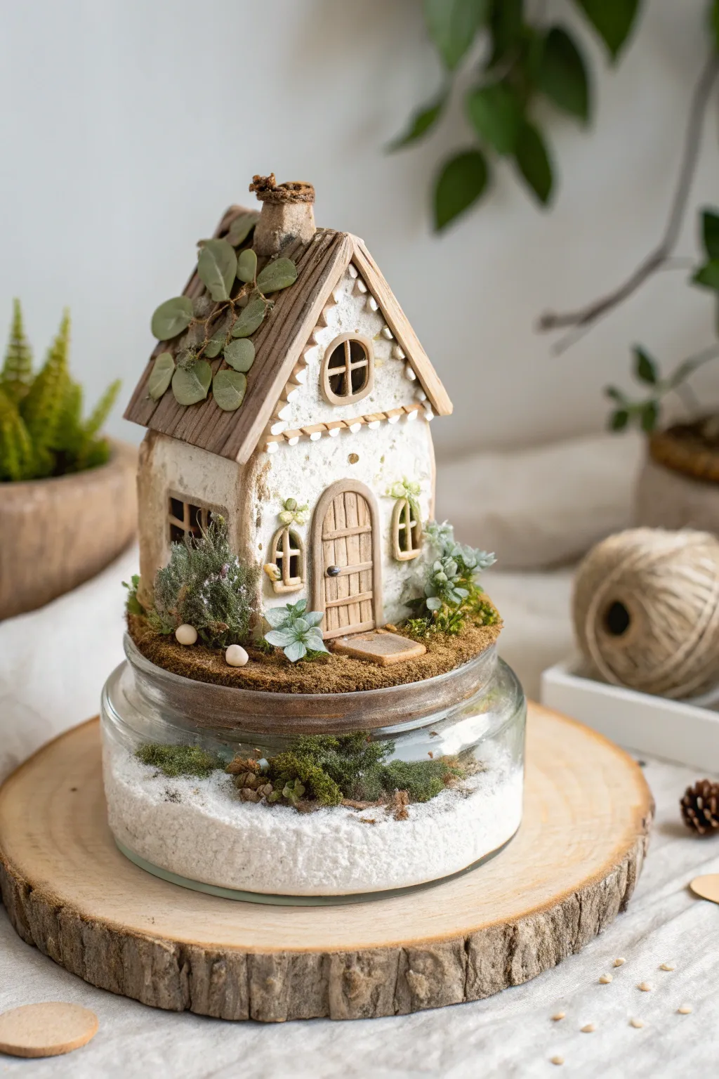 Discover the magic of recycling with this enchanting fairy house on a jar lid base—where simplicity meets whimsy.