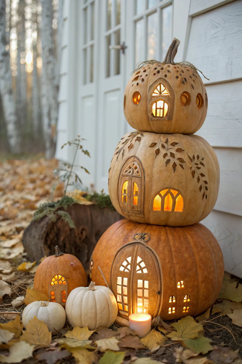 Enchant your autumn with a whimsical stacked pumpkin fairy house—where simplicity meets magic!