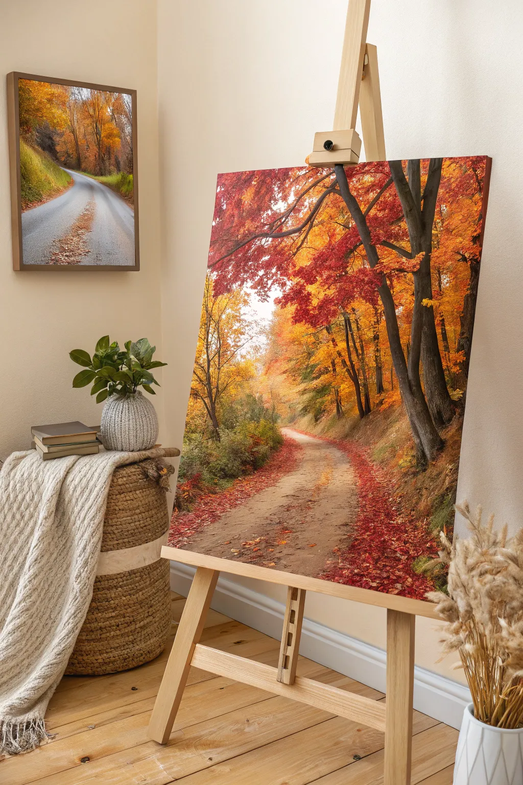 Capture the essence of autumn with a serene countryside pathway painting. 🍂✨
