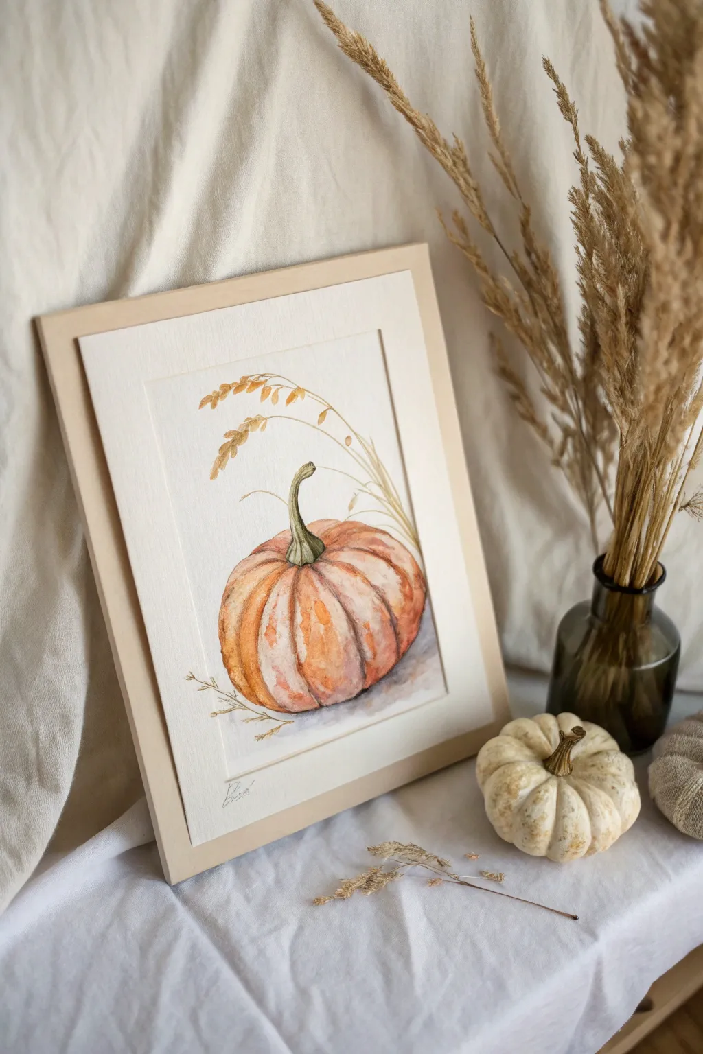 Capture the essence of fall with a minimalist watercolor pumpkin, where simplicity meets natural beauty.