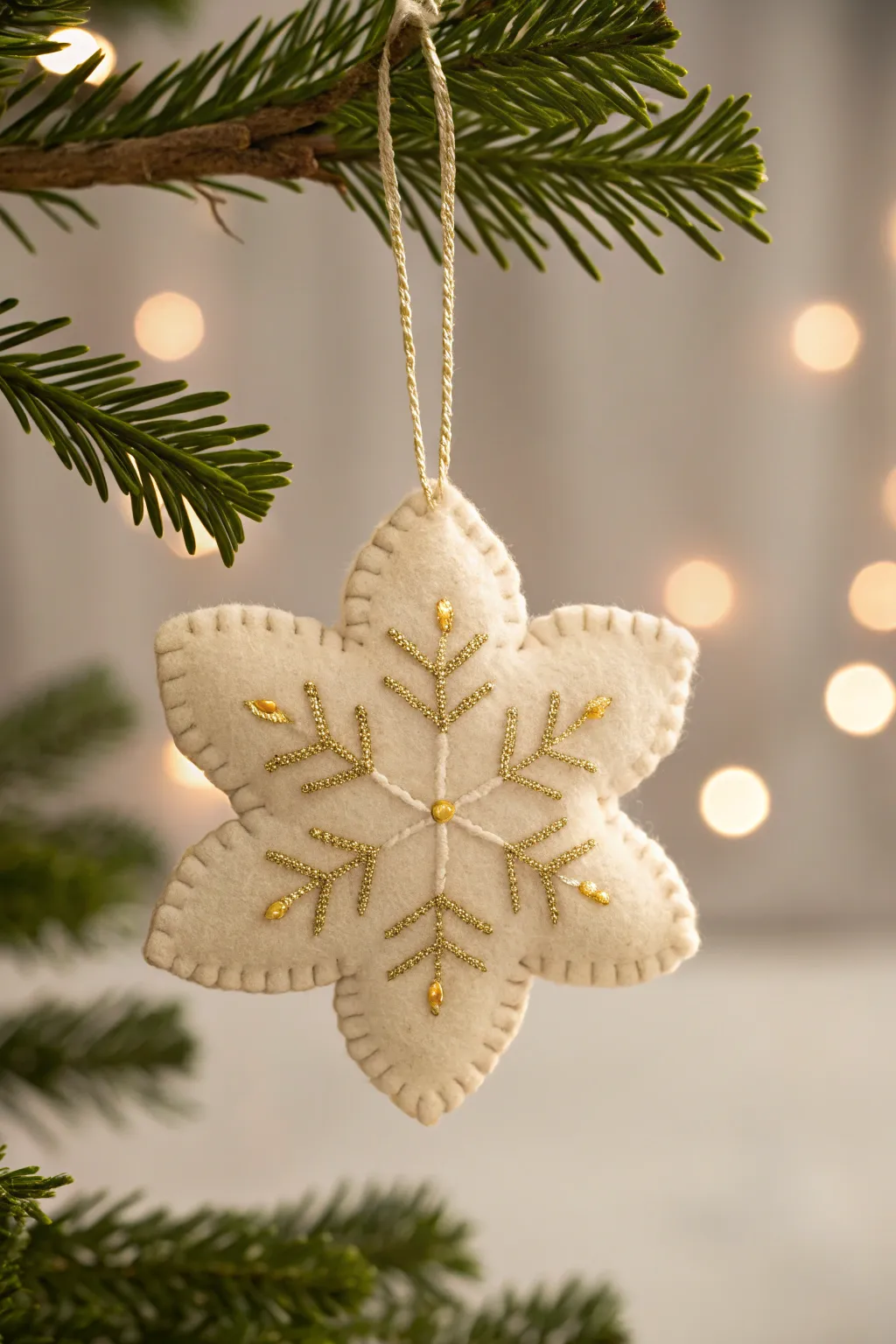 Add a touch of handmade elegance to your holiday décor with this exquisite felt snowflake ornament, crafted to bring warmth and joy to your Christmas tree.